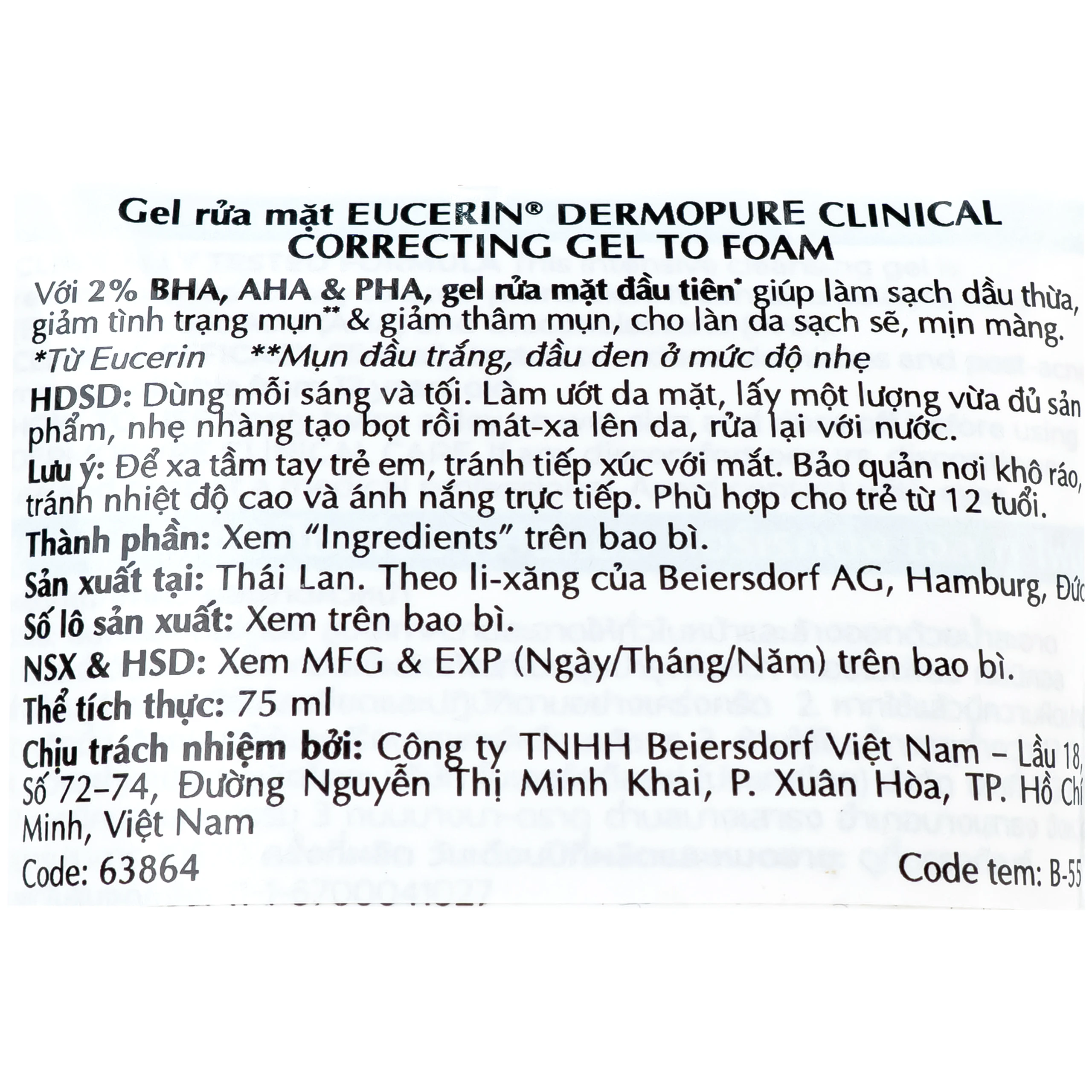 Sữa rửa mặt giảm mụn, kiểm soát nhờn Eucerin Dermopure Clinical Correcting to Foam (Tuýp 75ml) 2