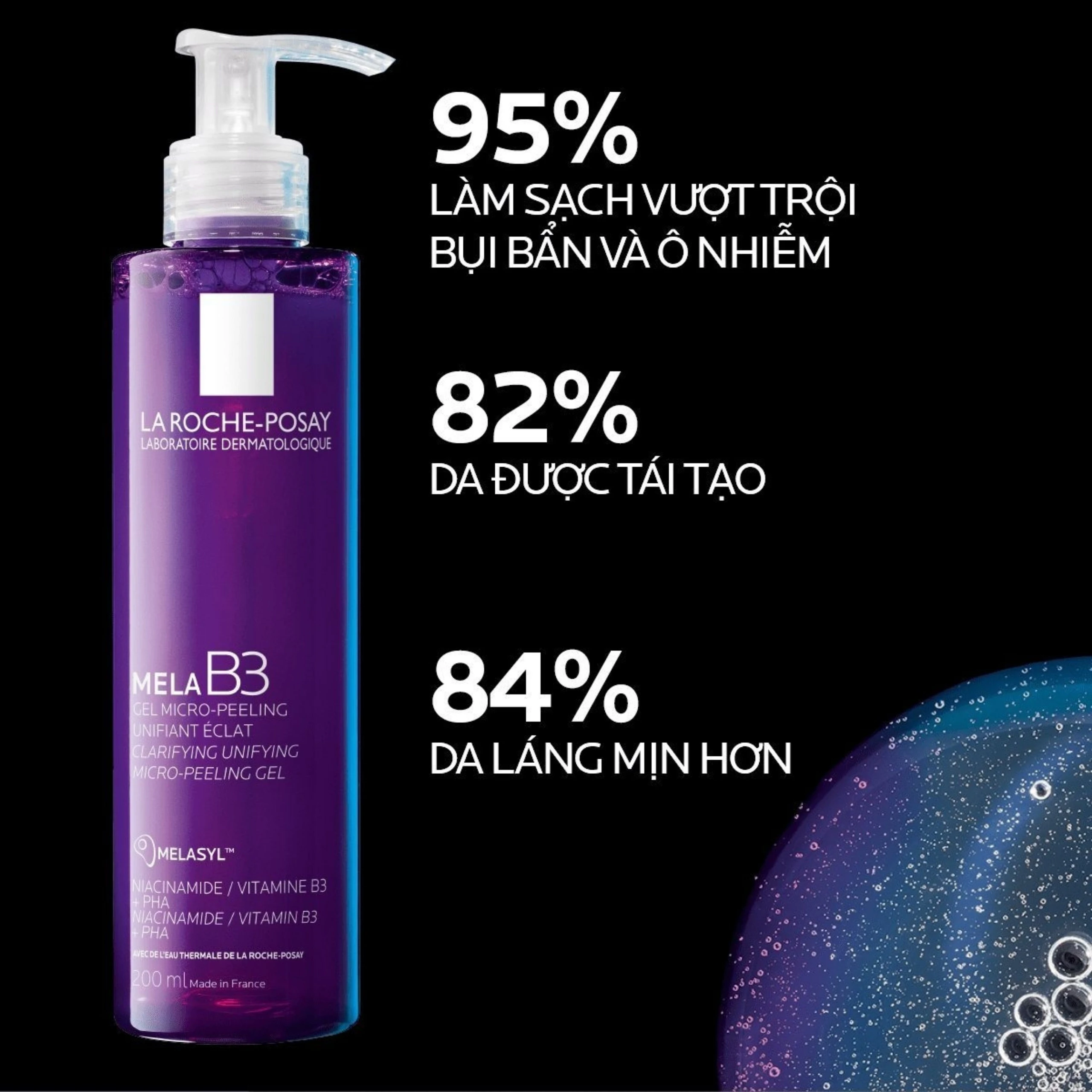 Sữa rửa mặt La Roche-Posay Mela B3 Gel Micro-Peeling Clarifying 200ml mờ thâm nám, dưỡng da sáng và đều màu
