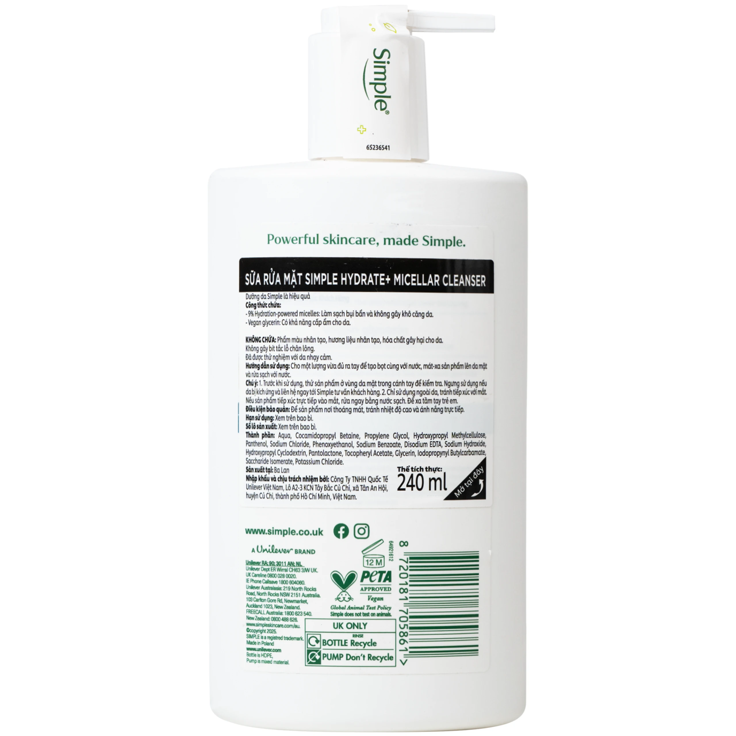 Sữa rửa mặt Simple cấp ẩm căng mướt Hydrate (240ml) 2