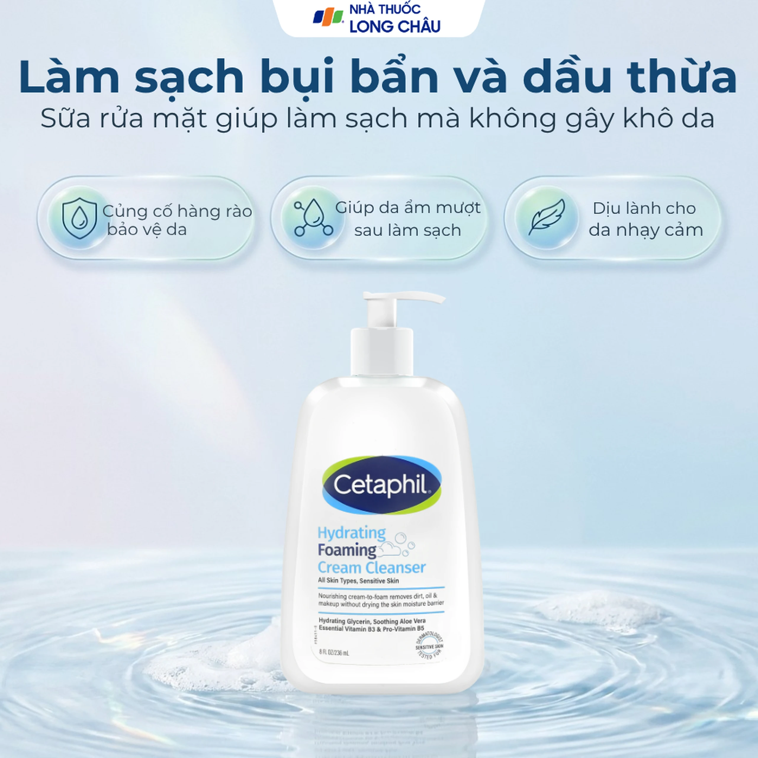 Sữa rửa mặt Cetaphil Hydrating Foaming Cream Cleanser dưỡng ẩm, làm sạch nhẹ nhàng cho da mặt (236ml) 2