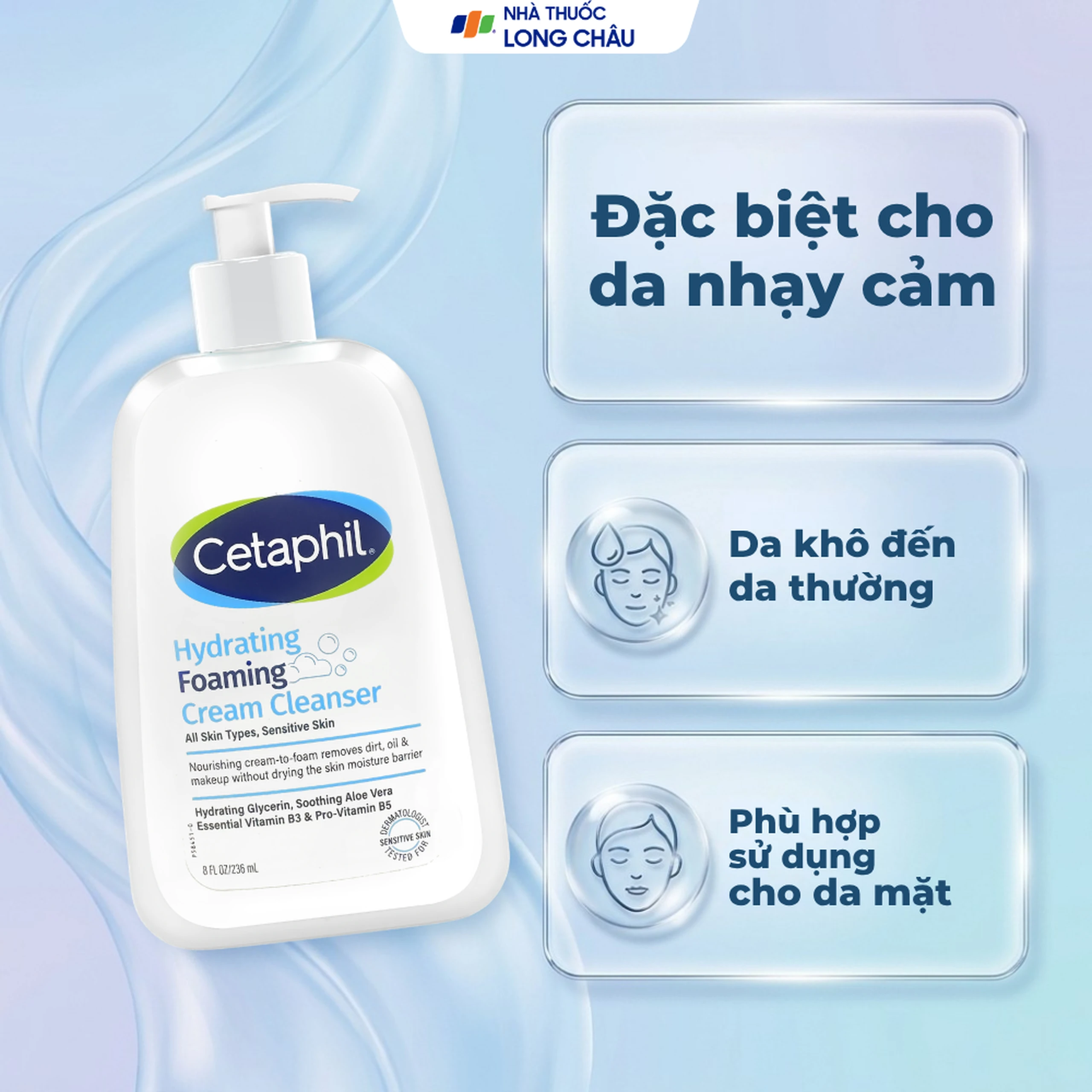 Sữa rửa mặt Cetaphil Hydrating Foaming Cream Cleanser dưỡng ẩm, làm sạch nhẹ nhàng cho da mặt (236ml) 5