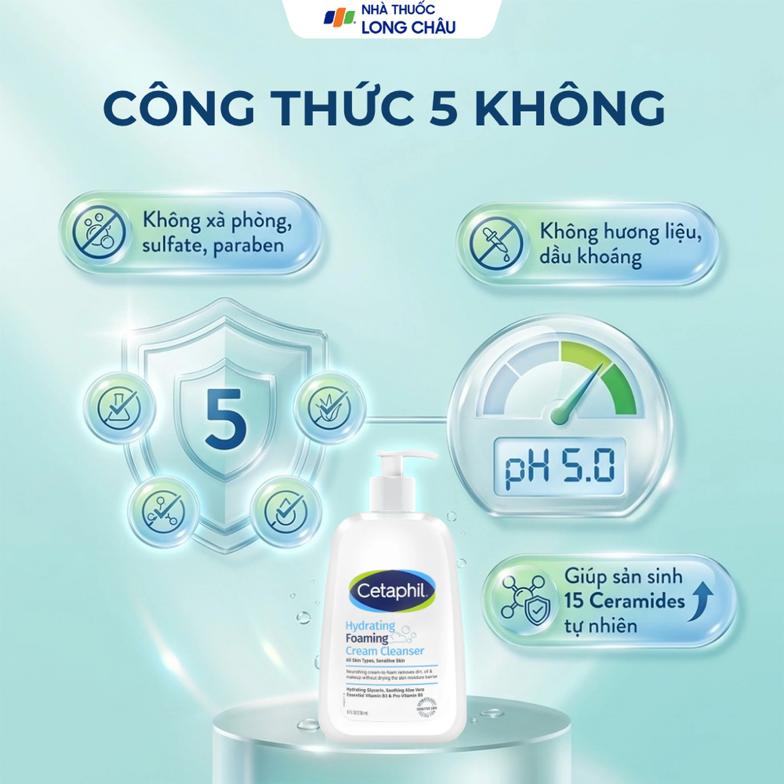 Sữa rửa mặt Cetaphil Hydrating Foaming Cream Cleanser dưỡng ẩm, làm sạch nhẹ nhàng cho da mặt (236ml) 4