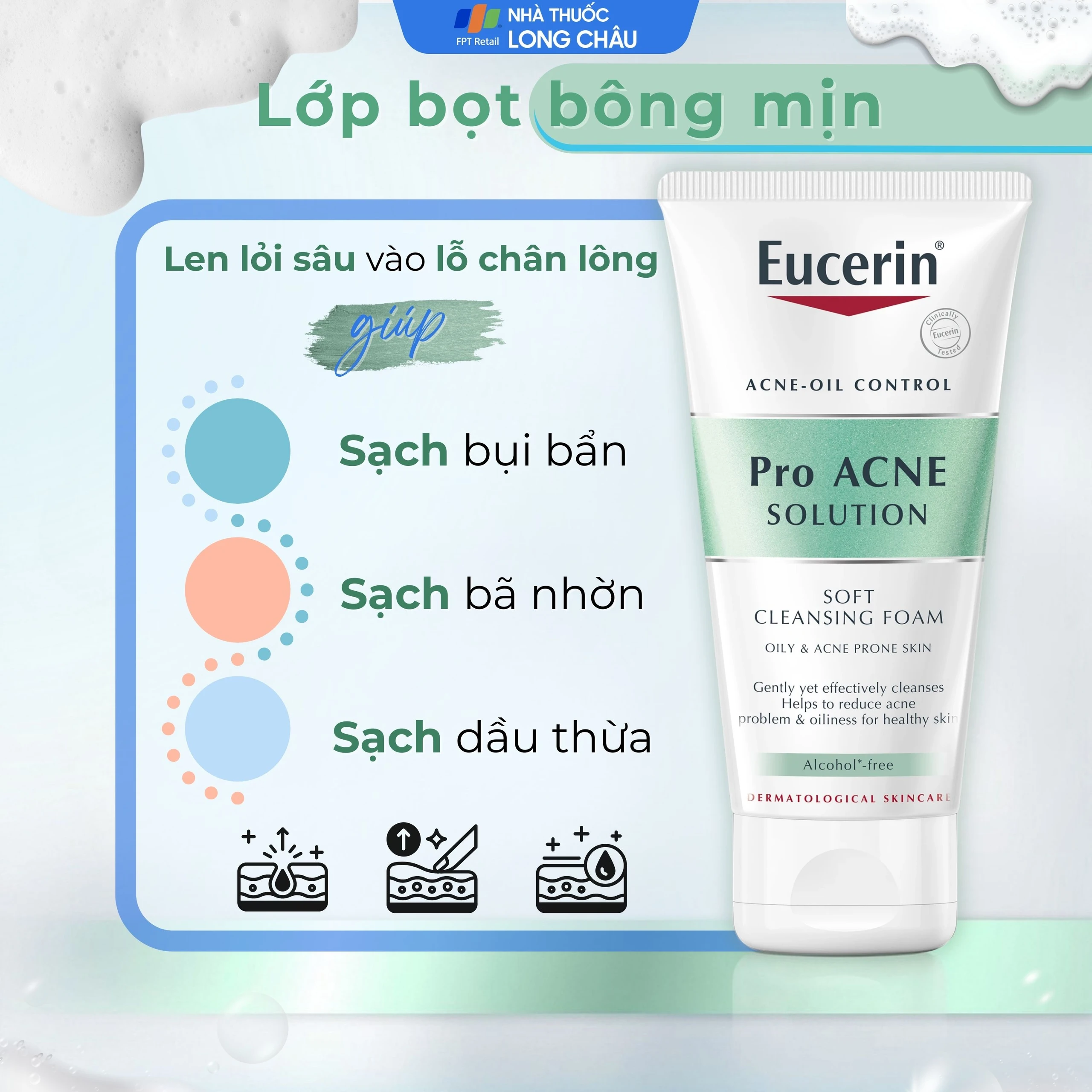 Sữa rửa mặt tạo bọt dịu nhẹ Eucerin Acne-Oil Control Pro Acne-Solution kiểm soát dầu, ngăn ngừa mụn (50g)