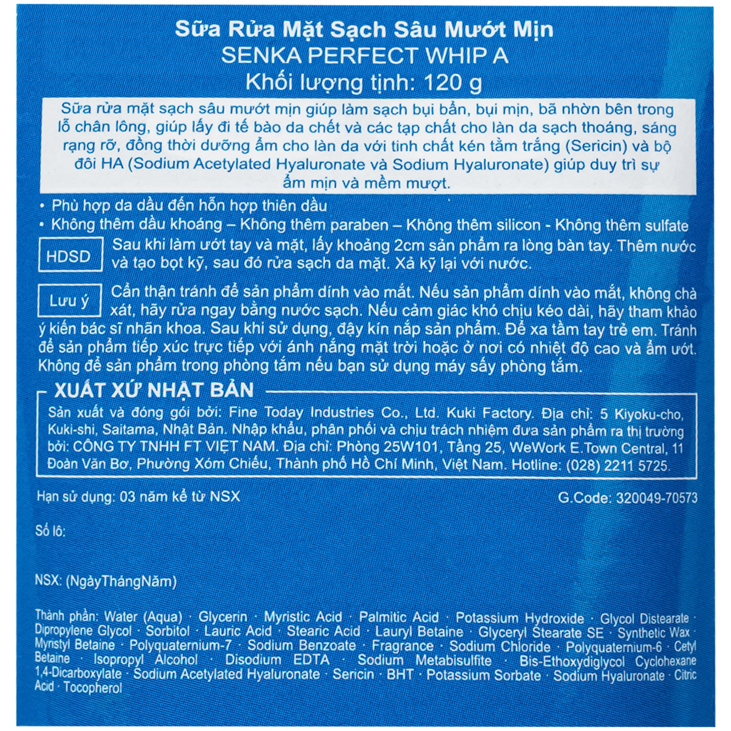 Sữa rửa mặt tạo bọt Senka Perfect Whip A làm sạch sâu, dưỡng ẩm da (120g) 4