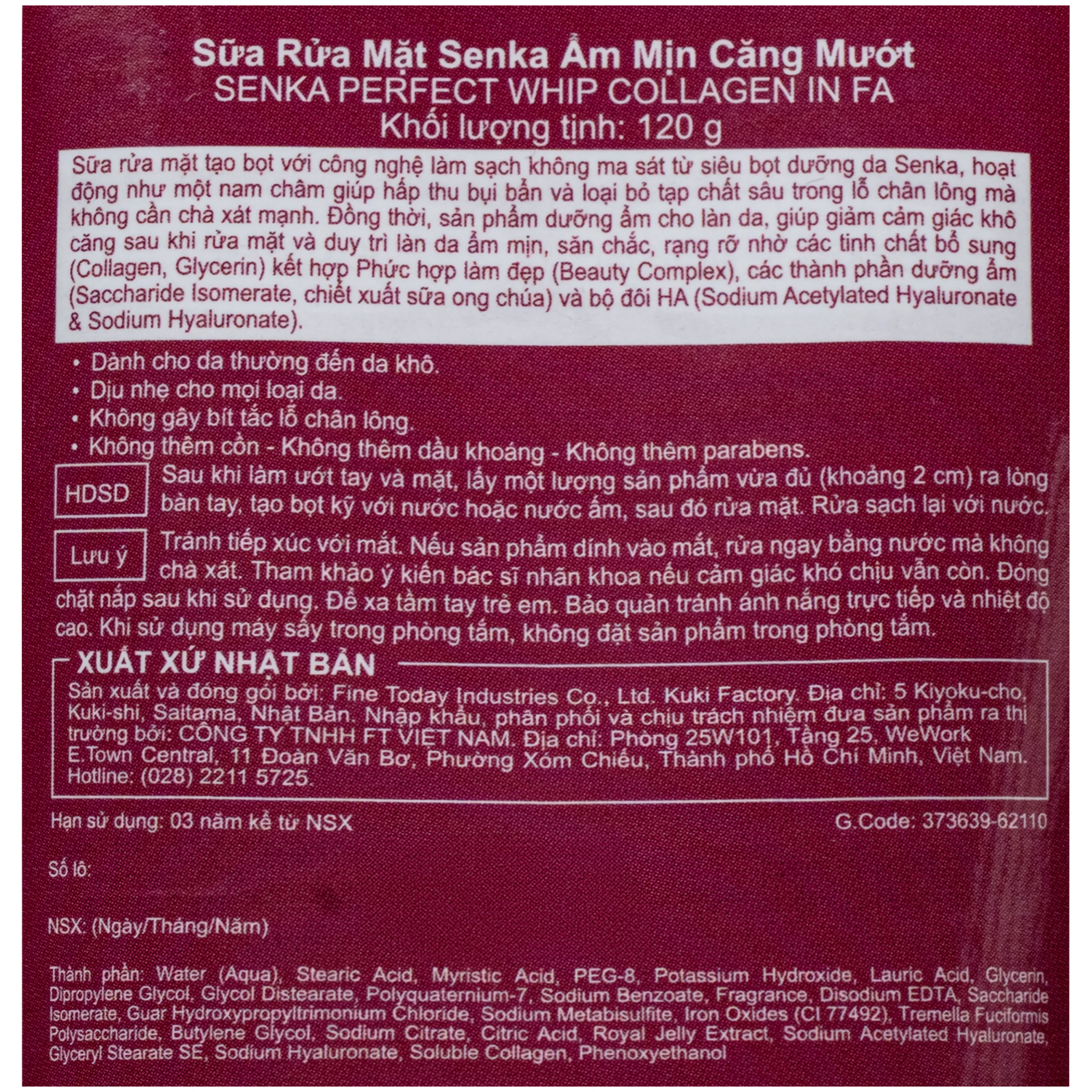 Sữa rửa mặt tạo bọt Senka Perfect Whip Collagen In FA làm sạch, săn chắc và dưỡng ẩm da (120g) 10
