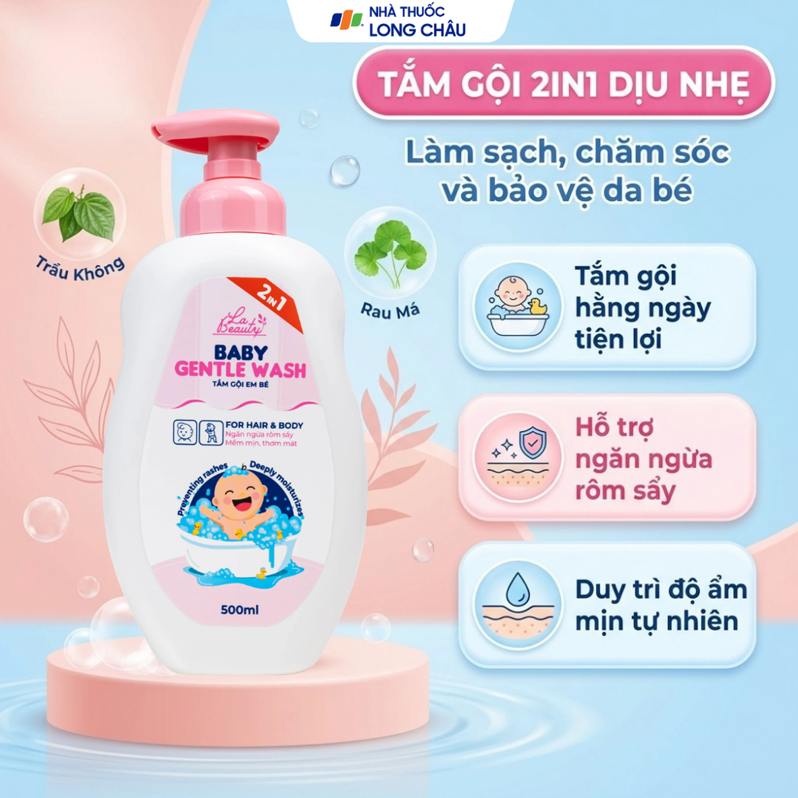Sữa tắm gội em bé Gentle Wash 500ml La Beauty giảm và ngăn ngừa rôm sảy, hăm da 2