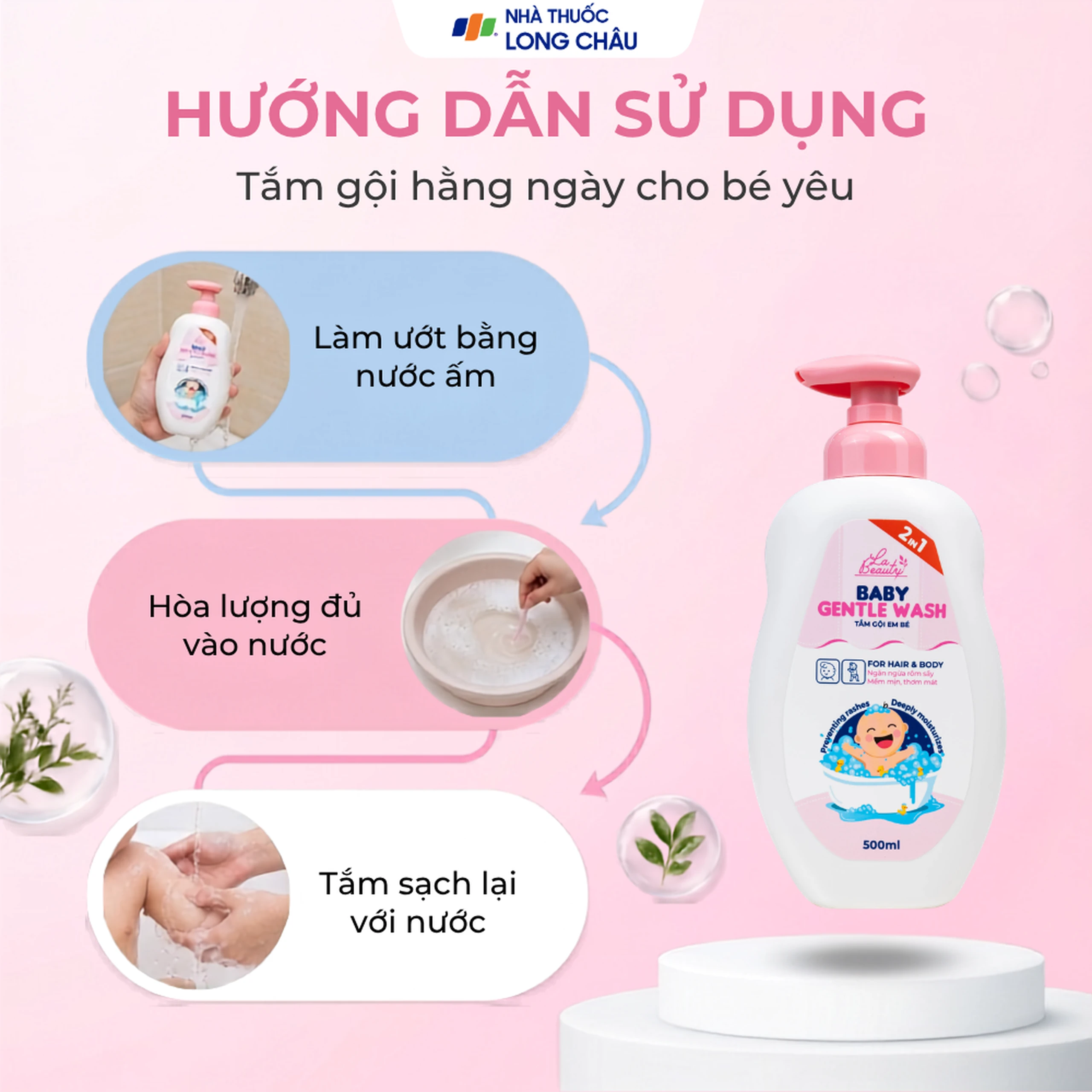 Sữa tắm gội em bé Gentle Wash 500ml La Beauty giảm và ngăn ngừa rôm sảy, hăm da 7