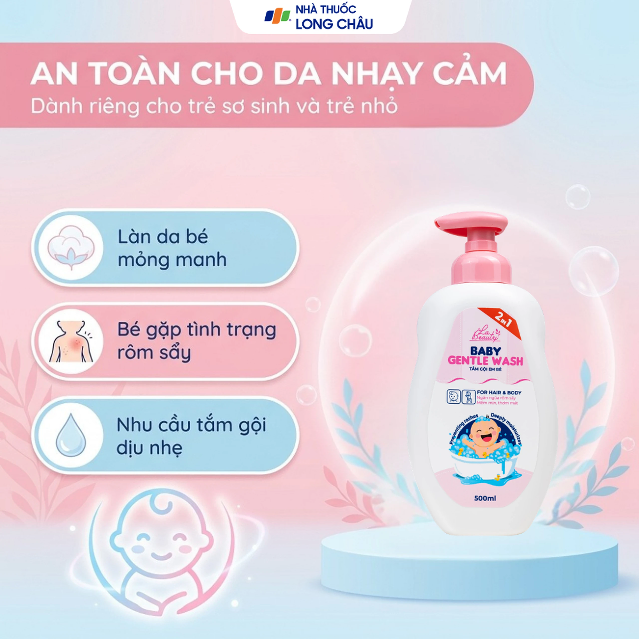 Sữa tắm gội em bé Gentle Wash 500ml La Beauty giảm và ngăn ngừa rôm sảy, hăm da 6