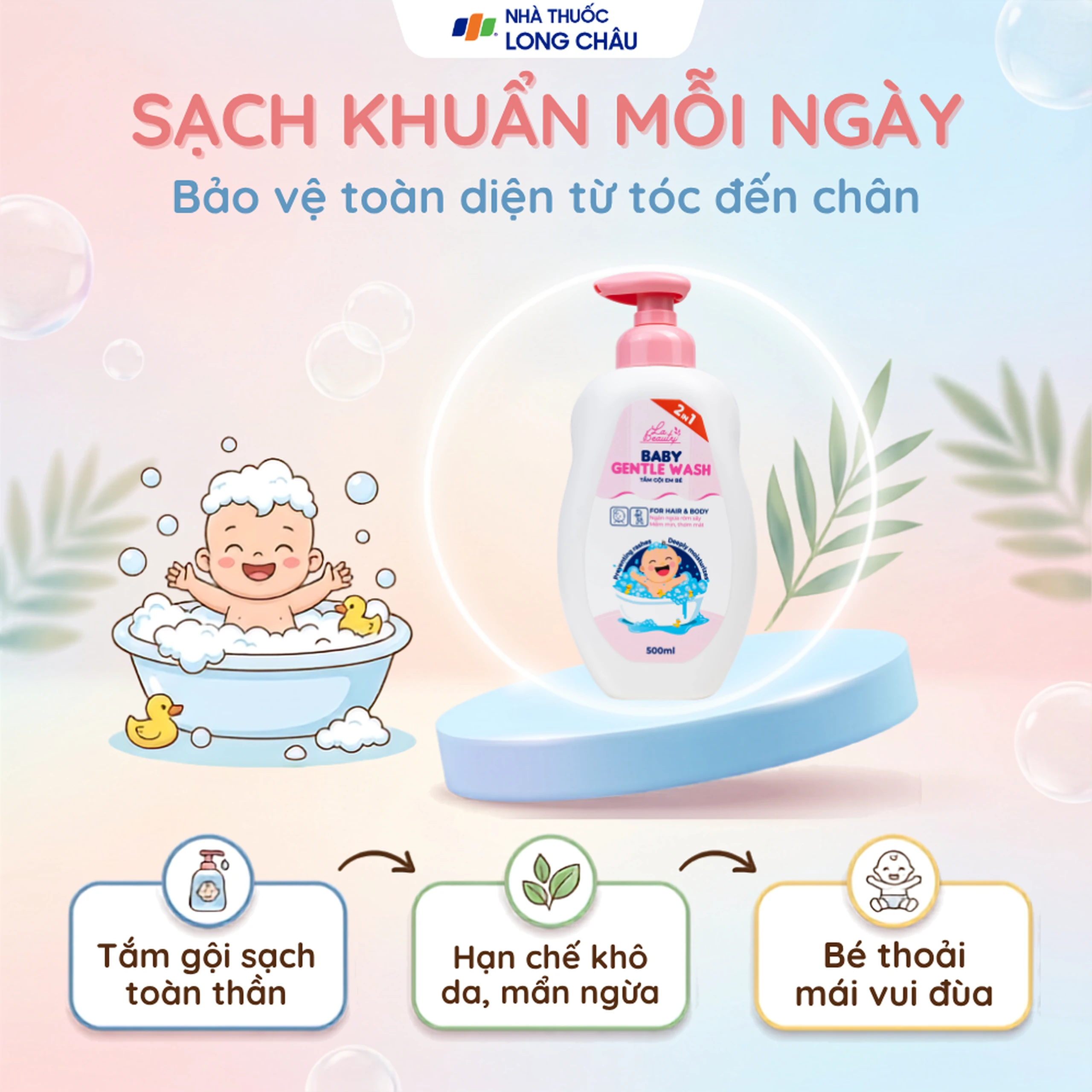 Sữa tắm gội em bé Gentle Wash 500ml La Beauty giảm và ngăn ngừa rôm sảy, hăm da 5