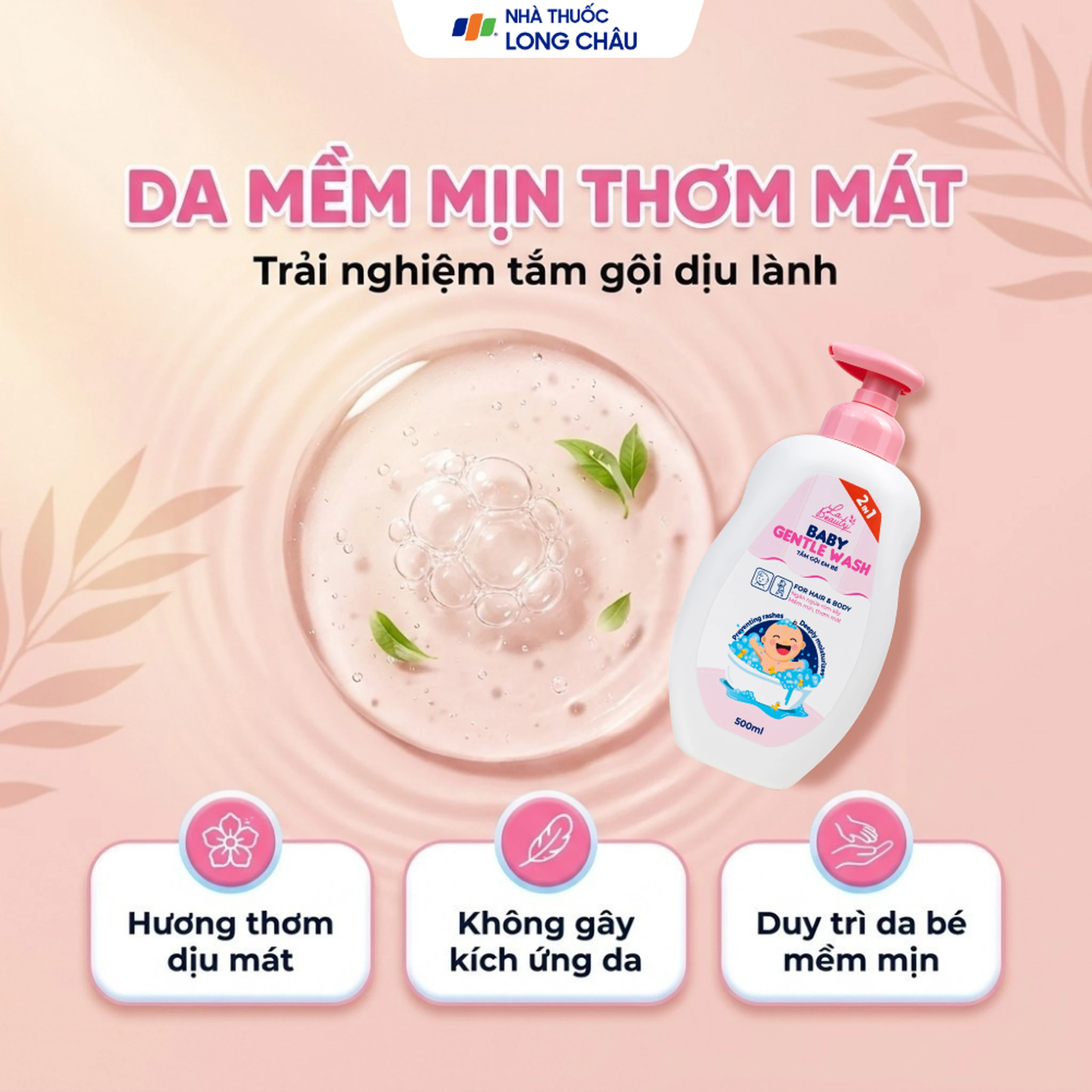 Sữa tắm gội em bé Gentle Wash 500ml La Beauty giảm và ngăn ngừa rôm sảy, hăm da 3