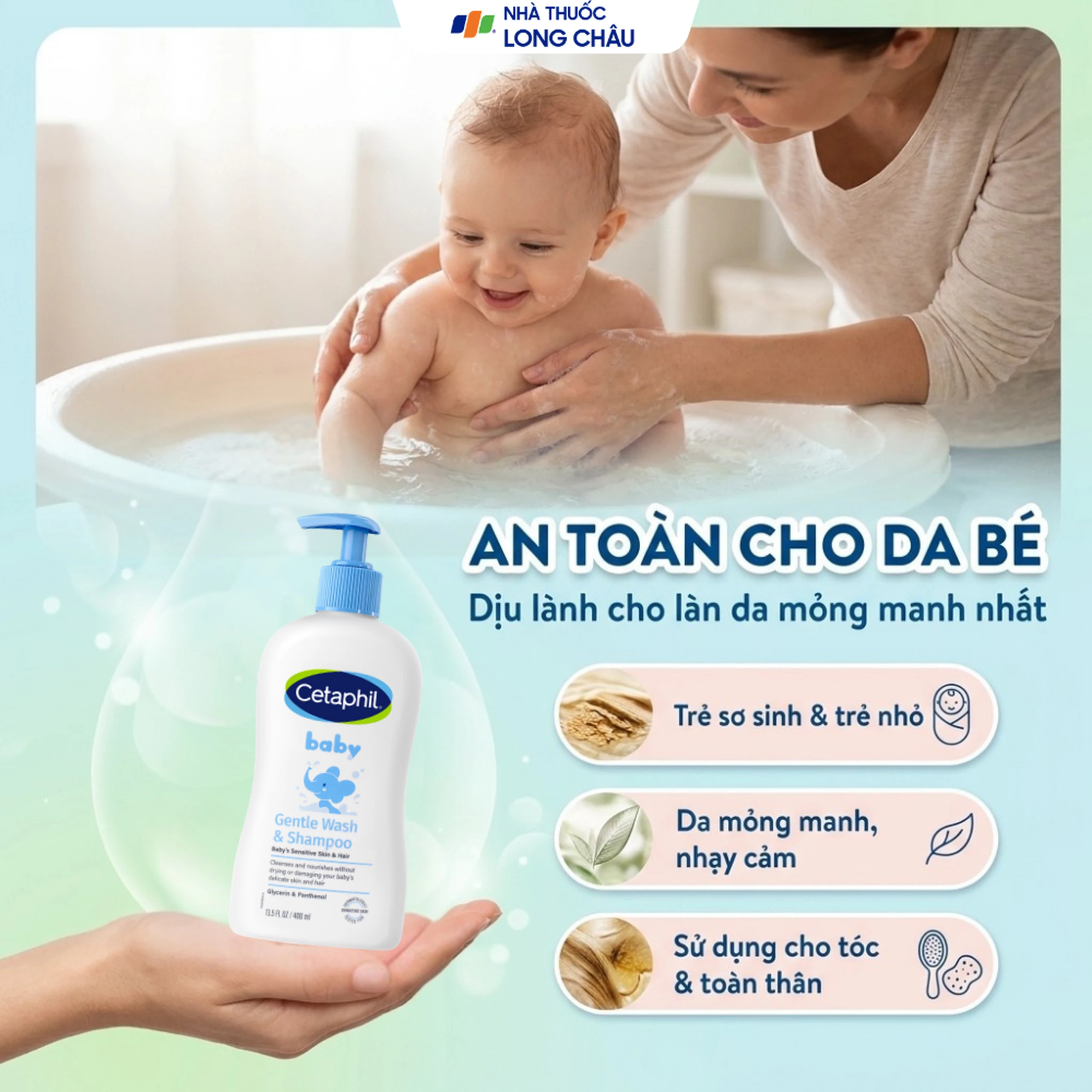 Sữa tắm gội em bé Cetaphil Baby Gentle Wash and Shampoo dịu nhẹ (400ml) 5