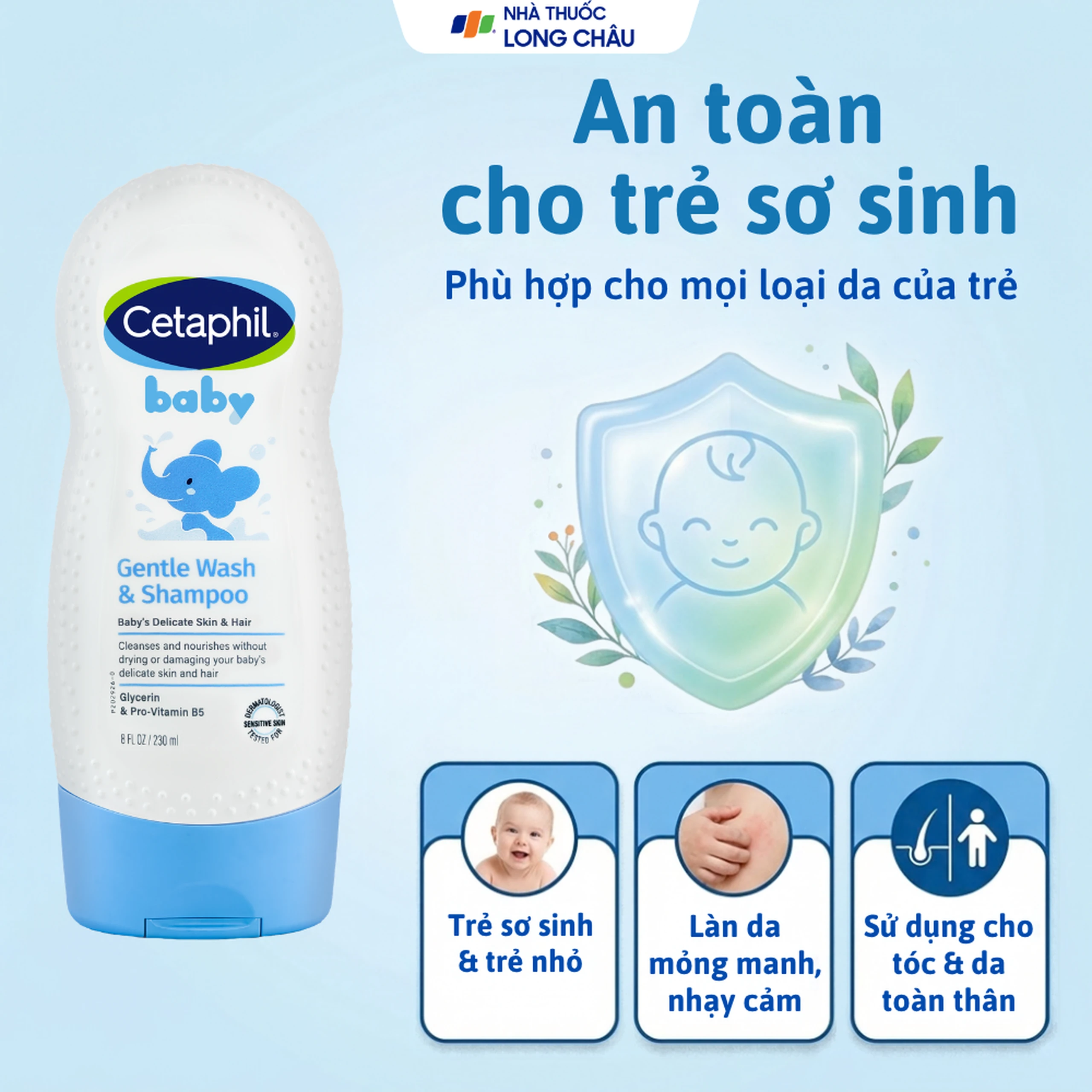 Sữa tắm gội em bé Cetaphil Baby Gentle Wash and Shampoo Hair and Body làm dịu da, không gây kích ứng (230ml) 6