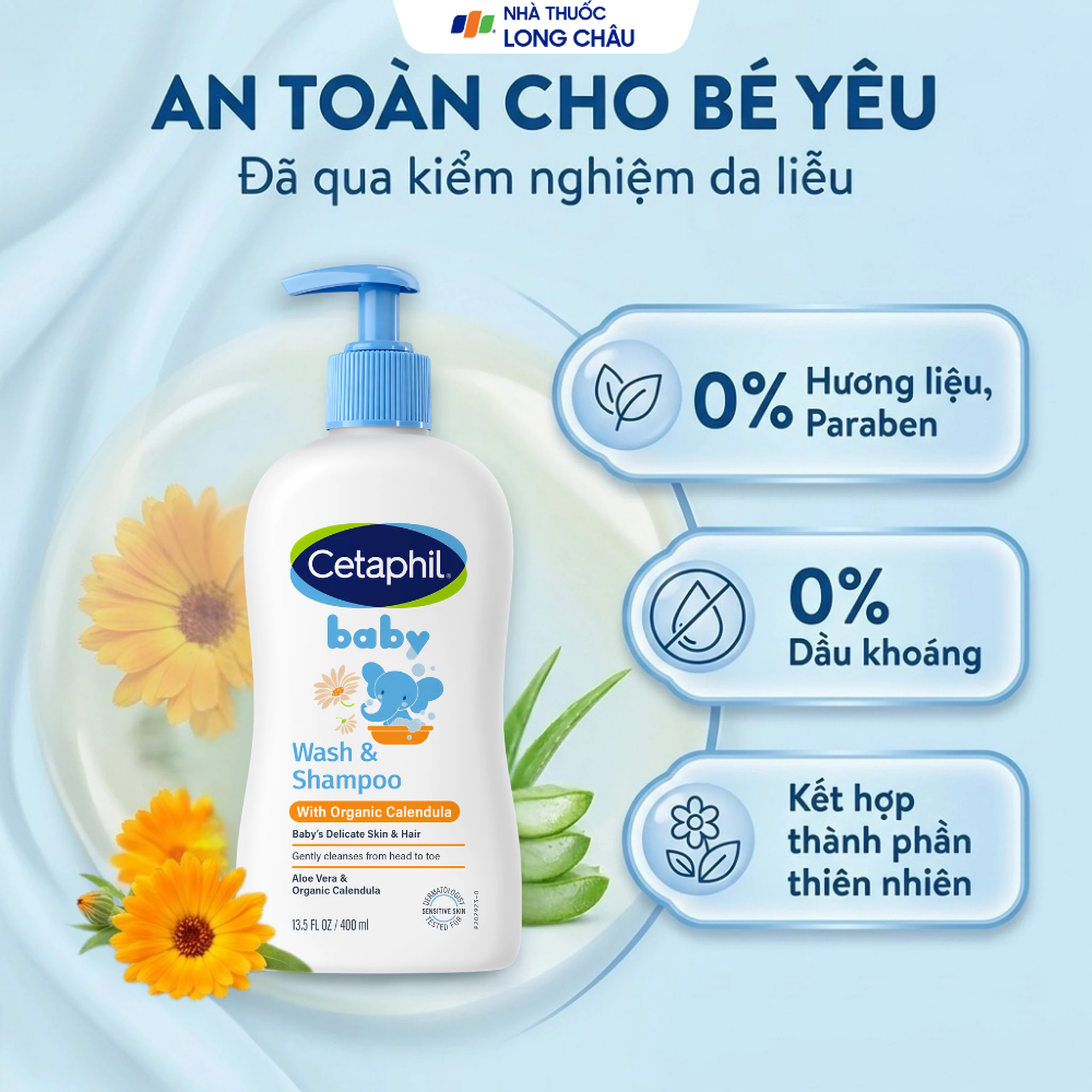 Sữa tắm gội cho bé Cetaphil Organic Calendula dịu nhẹ, không kích ứng (400ml) 4