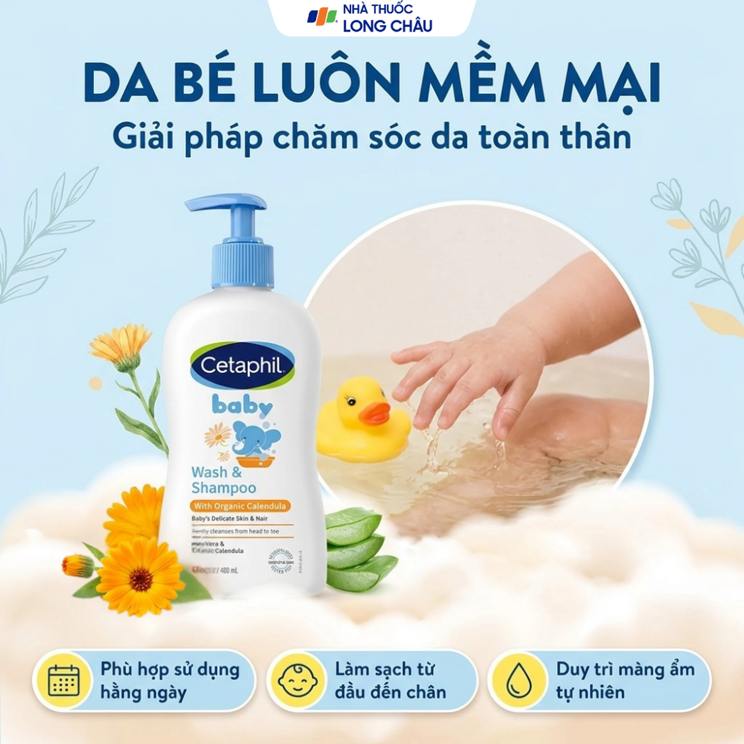 Sữa tắm gội cho bé Cetaphil Organic Calendula dịu nhẹ, không kích ứng (400ml) 2