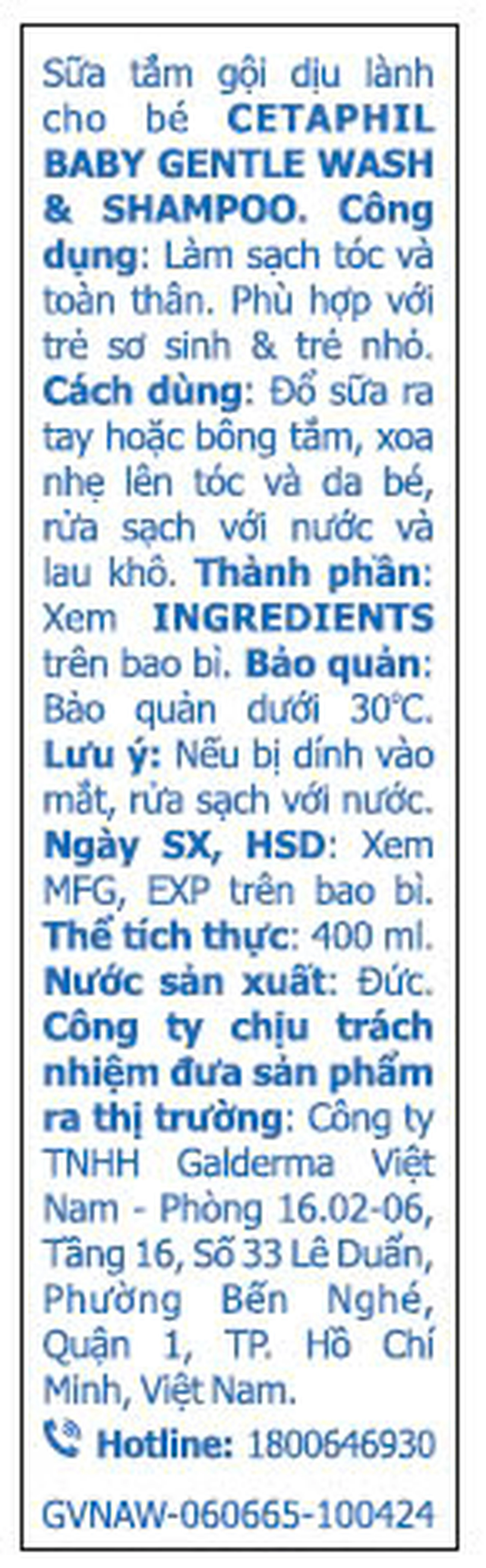 Sữa tắm gội em bé Cetaphil Baby Gentle Wash and Shampoo dịu nhẹ (400ml) 2