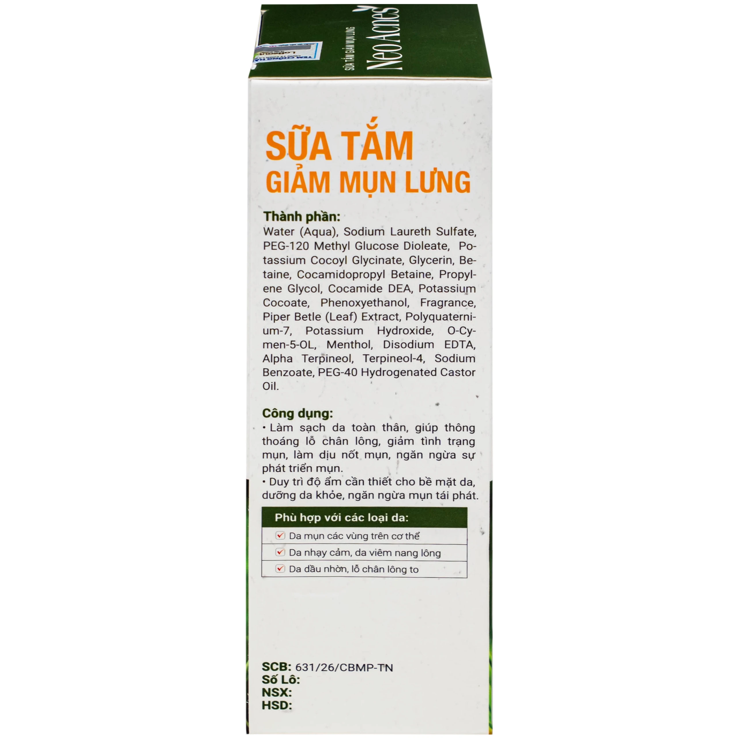 Sữa tắm Neo Acness giảm mụn lưng tinh chất tràm trà (250ml) 4
