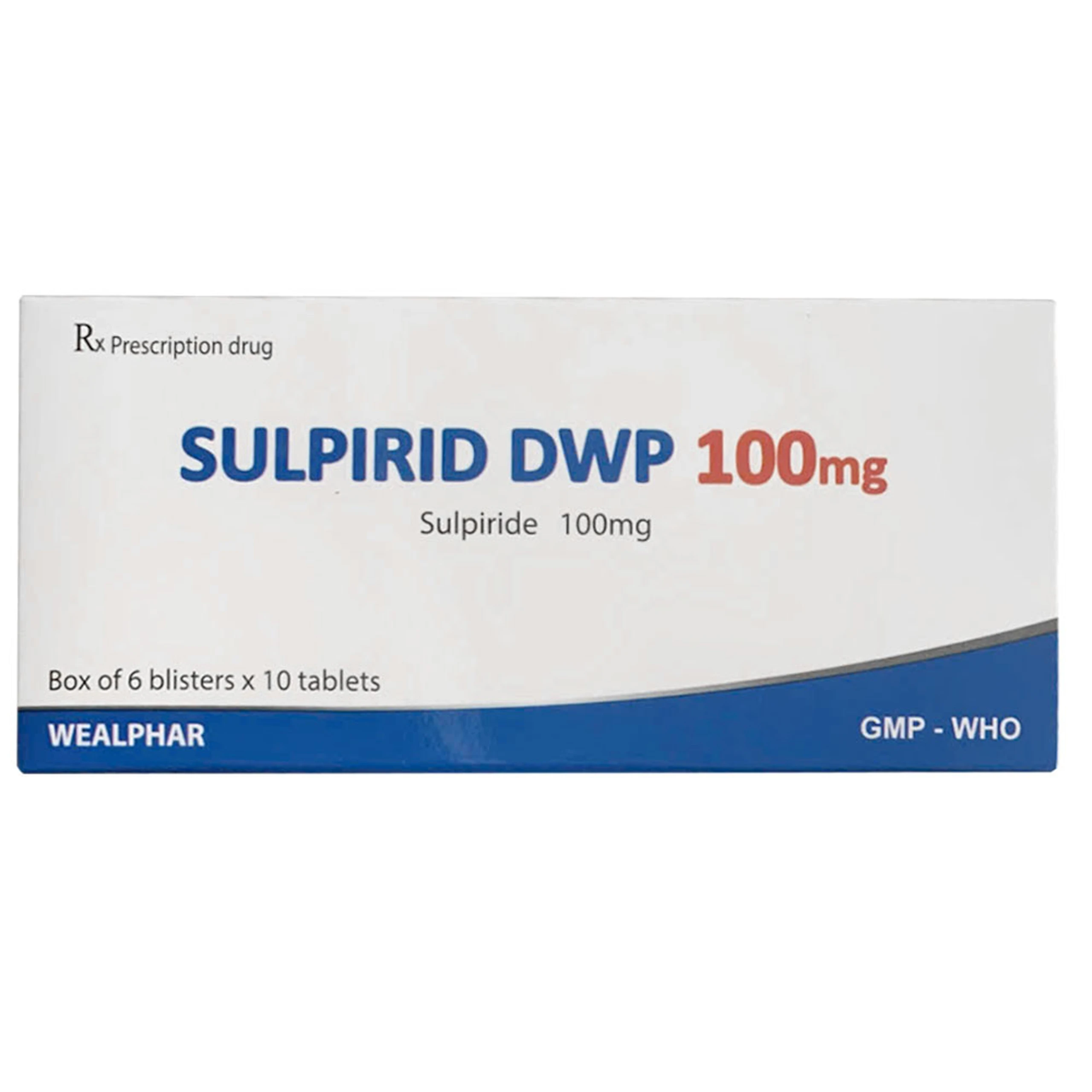 Thuốc Sulpirid Dwp 100mg Wealphar điều trị ngắn hạn các triệu chứng lo âu ở người lớn (6 vỉ x 10 viên)