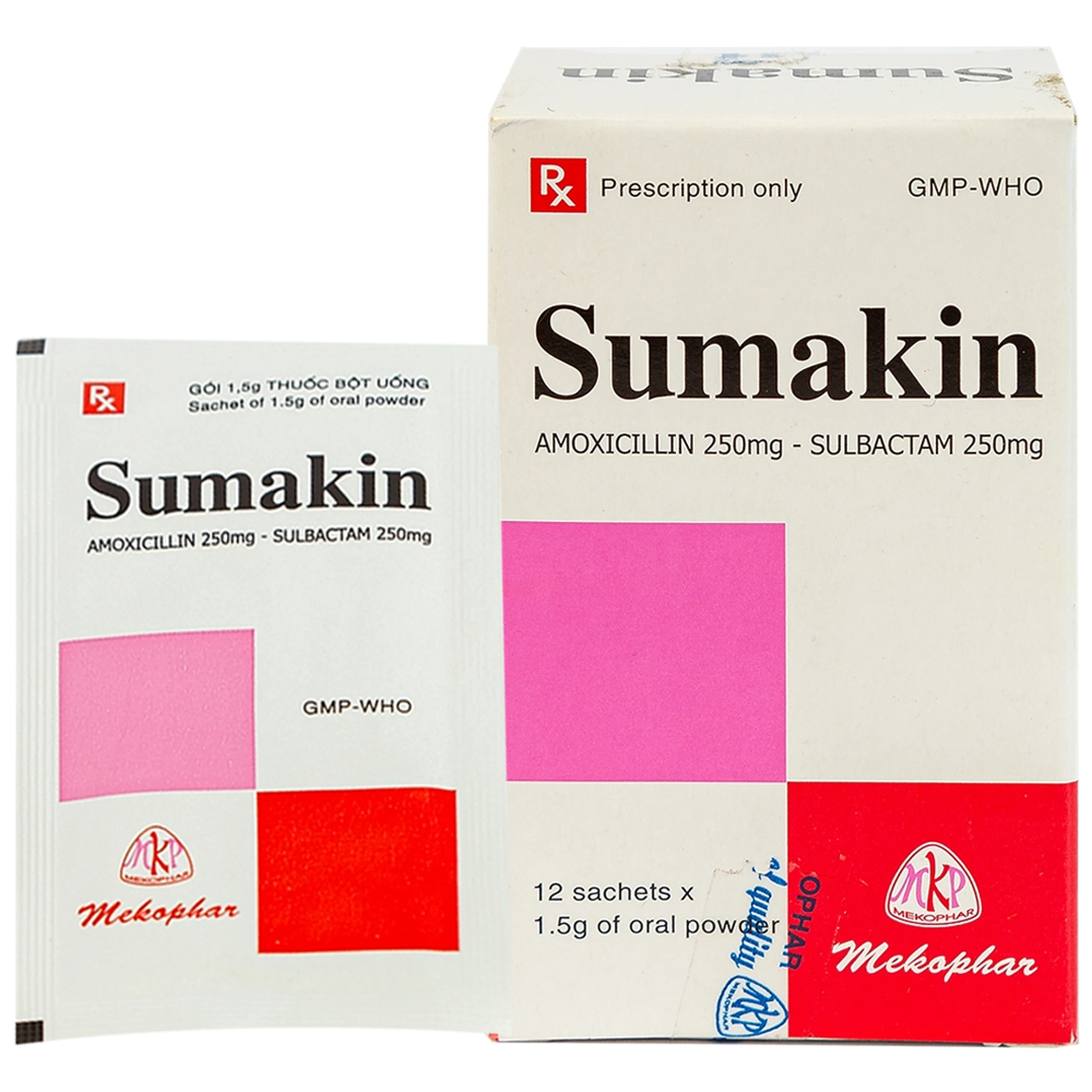 Bột uống Sumakin Mekophar điều trị nhiễm khuẩn miệng và đường hô hấp (12 gói x 1.5g) 1