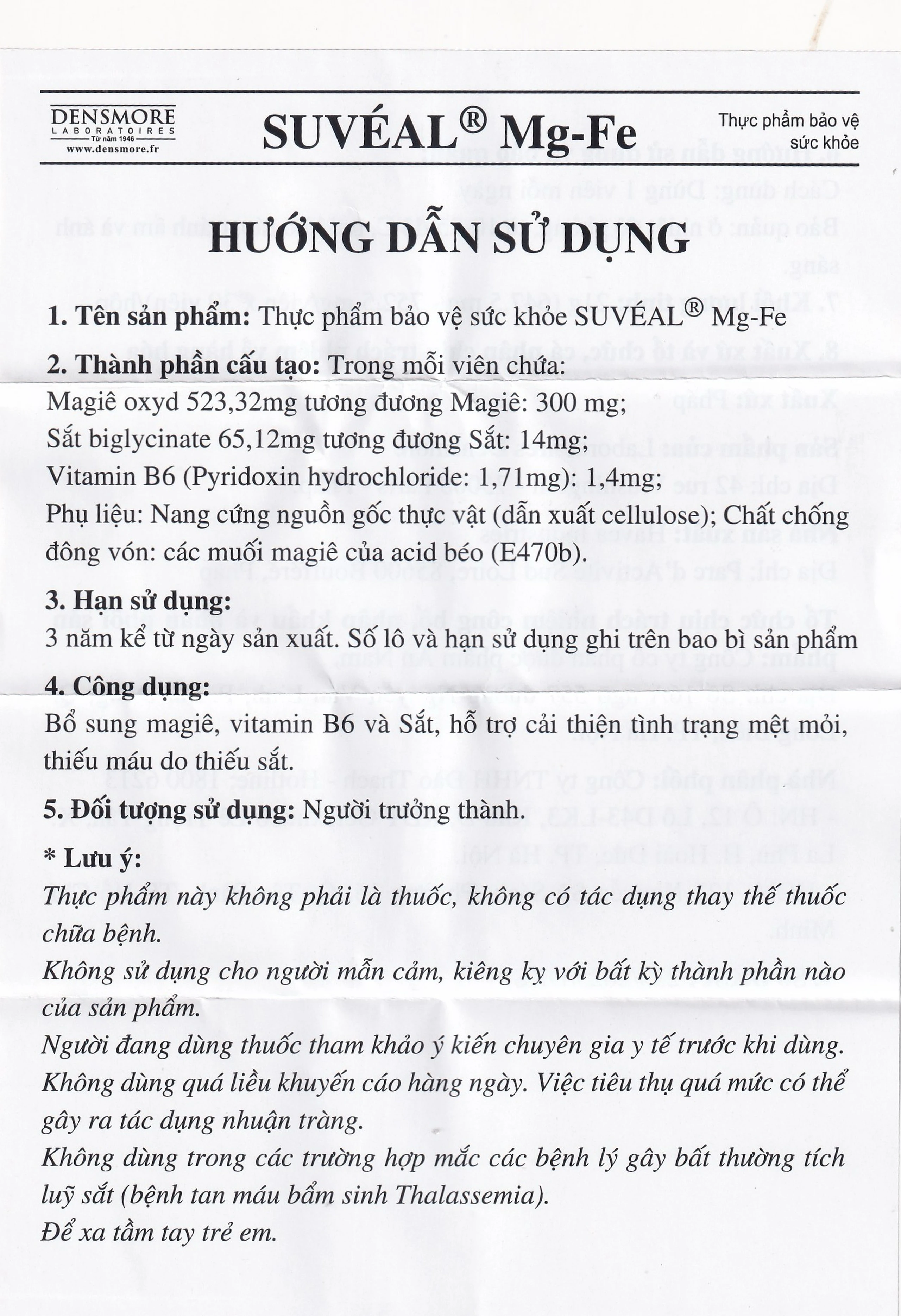 Viên uống Suvéal Magne-Fer Densmore bổ sung magie, vitamin B6 và sắt cho cơ thể (2 vỉ x 15 viên) 8