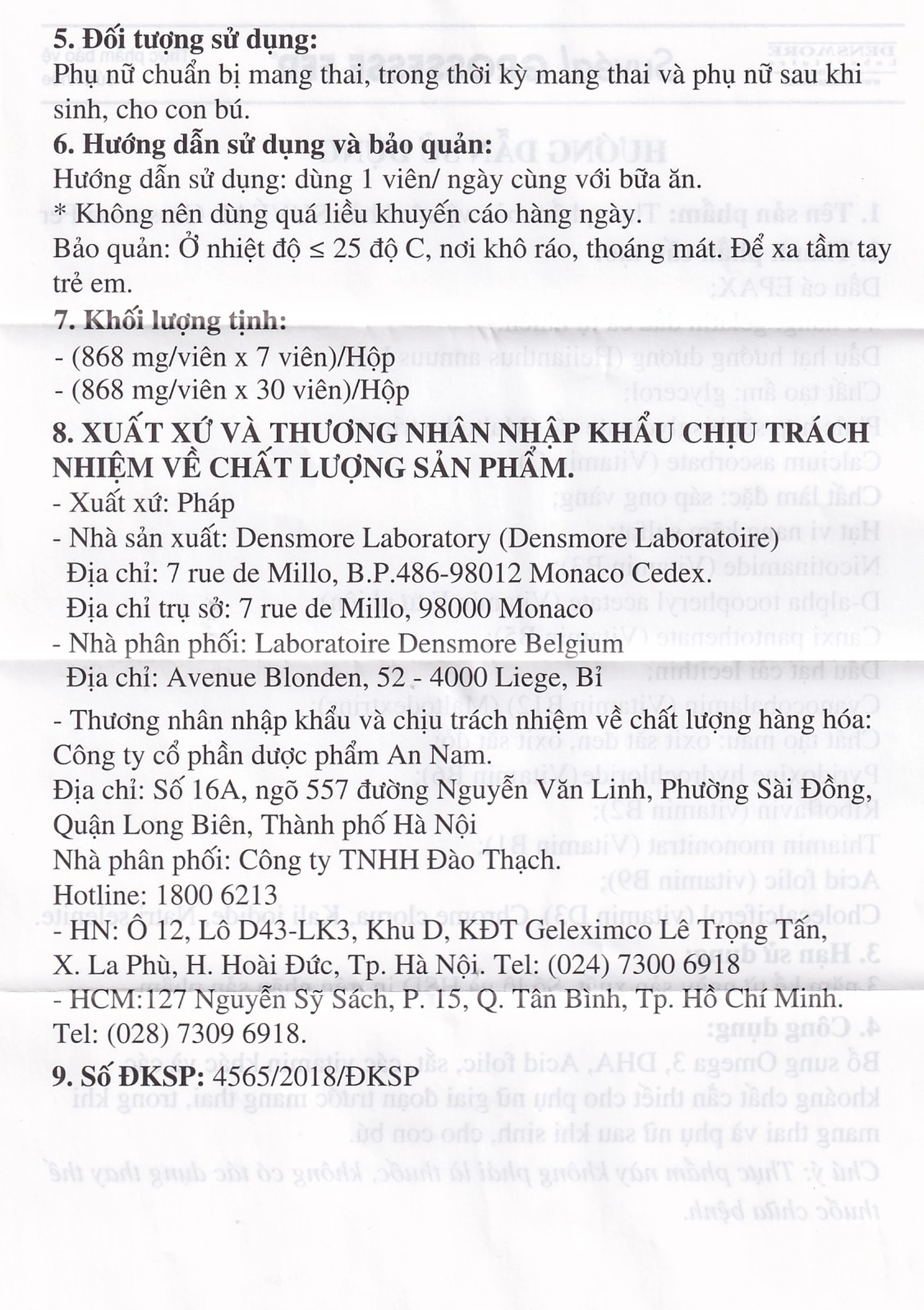 Viên uống Suvéal Grossesse Fer Densmore bổ sung Omega 3, DHA, Vitamin, khoáng chất (2 vỉ x 15 viên) 10