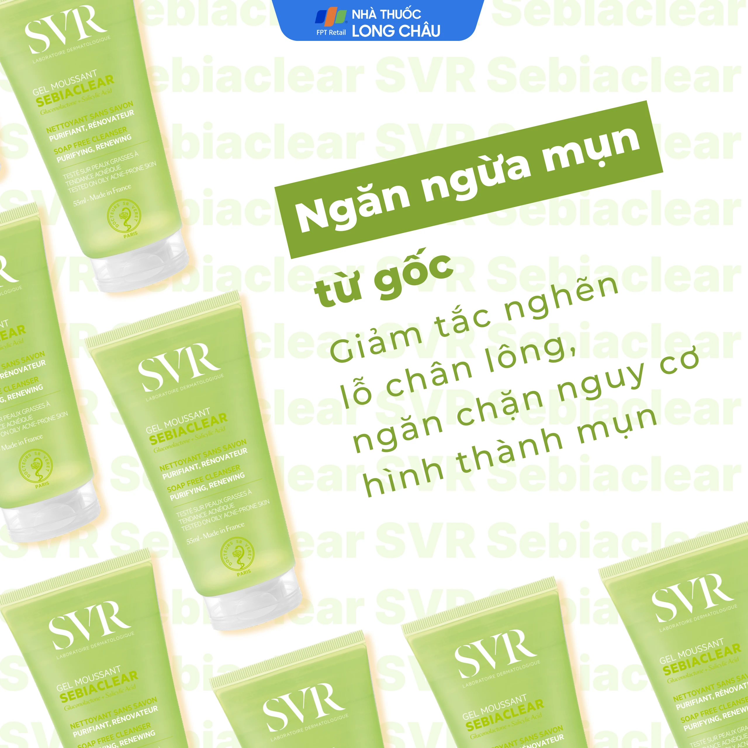 Gel rửa mặt và loại bỏ tế bào chết không chứa xà phòng SVR Sebiaclear Gel Moussant 55ml