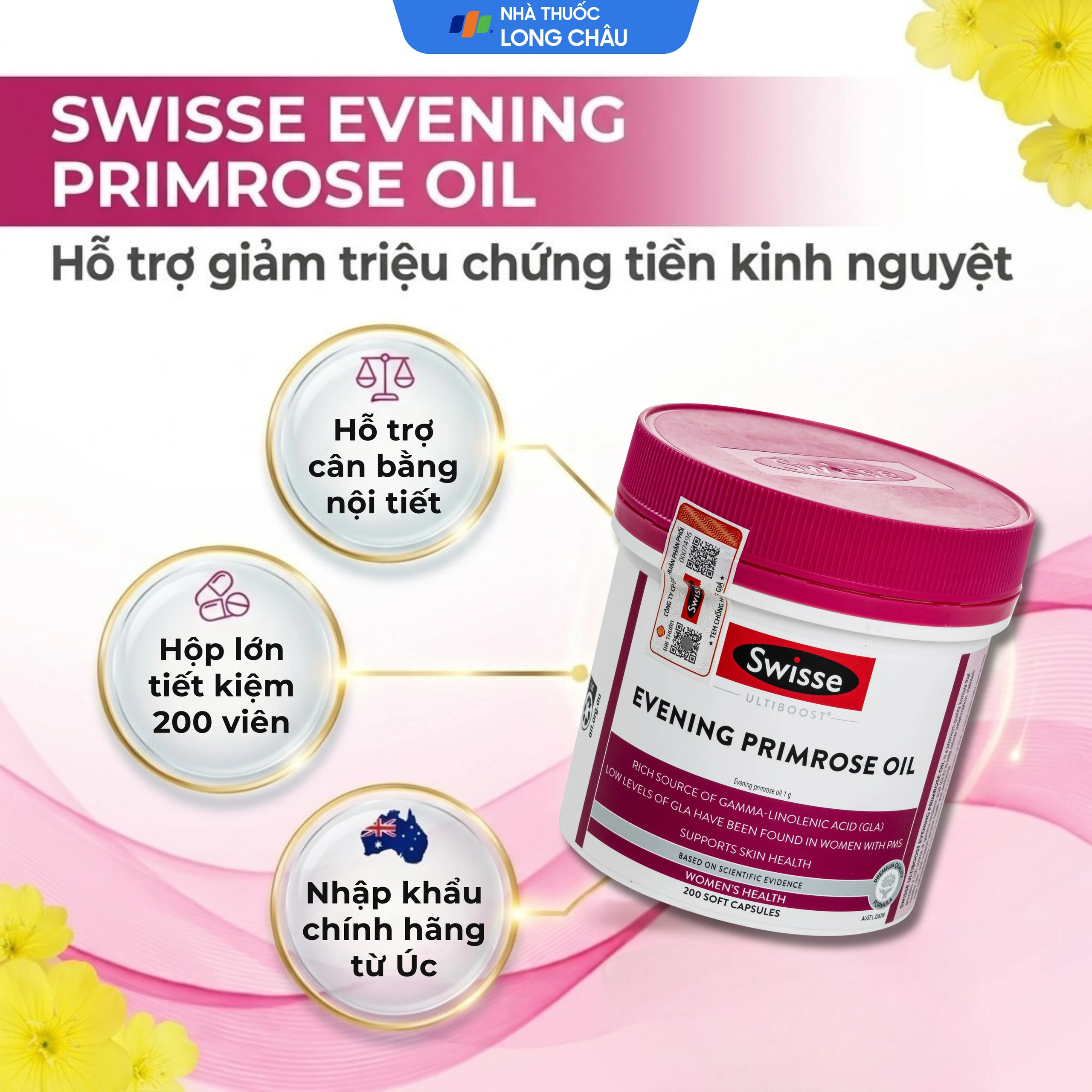 Viên uống hỗ trợ giảm triệu chứng tiền kinh nguyệt Evening Primrose Oil Swisse (200 viên) 2
