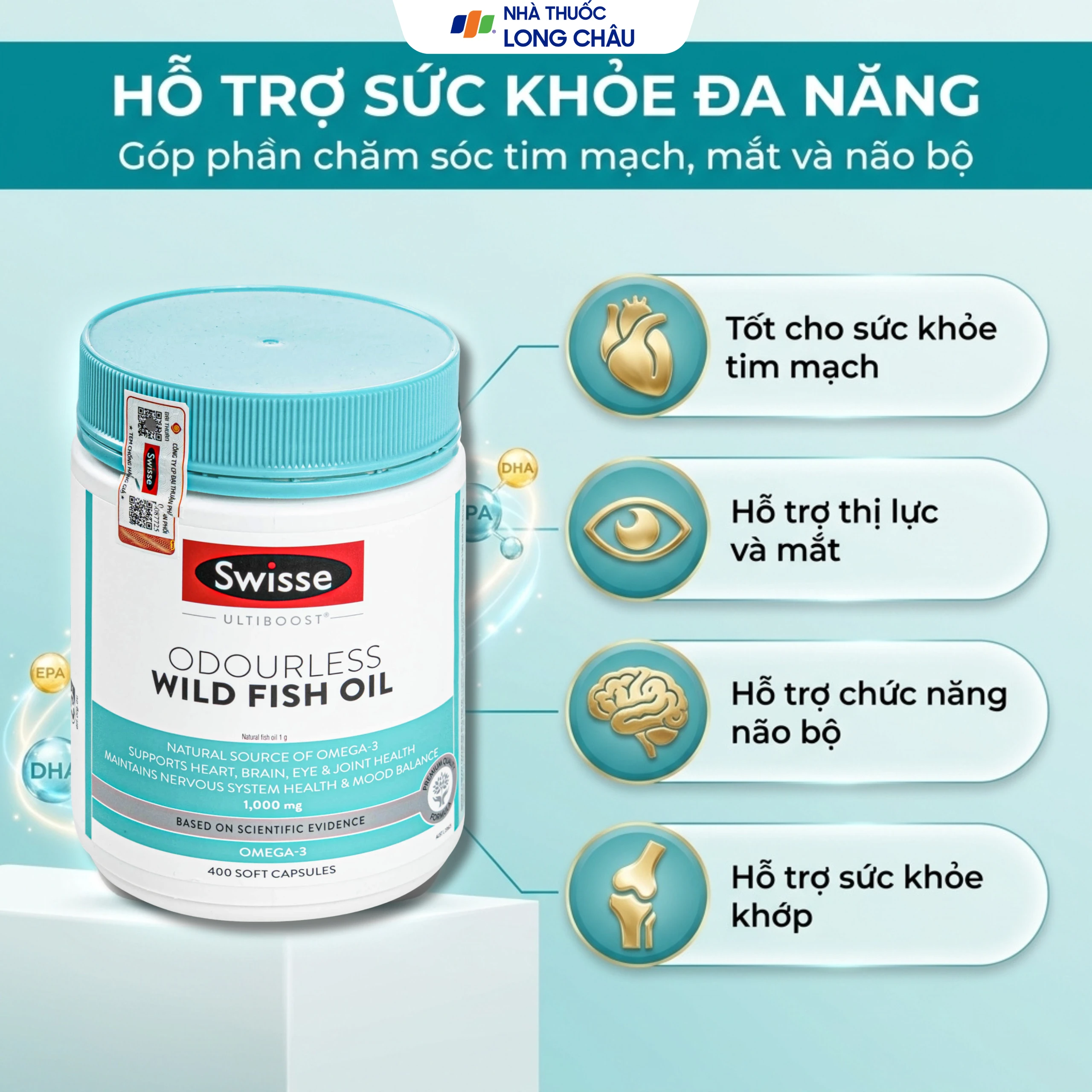 Viên uống tốt cho tim mạch, mắt, não Odourless Wild Fish Oil Swisse (400 viên) 4