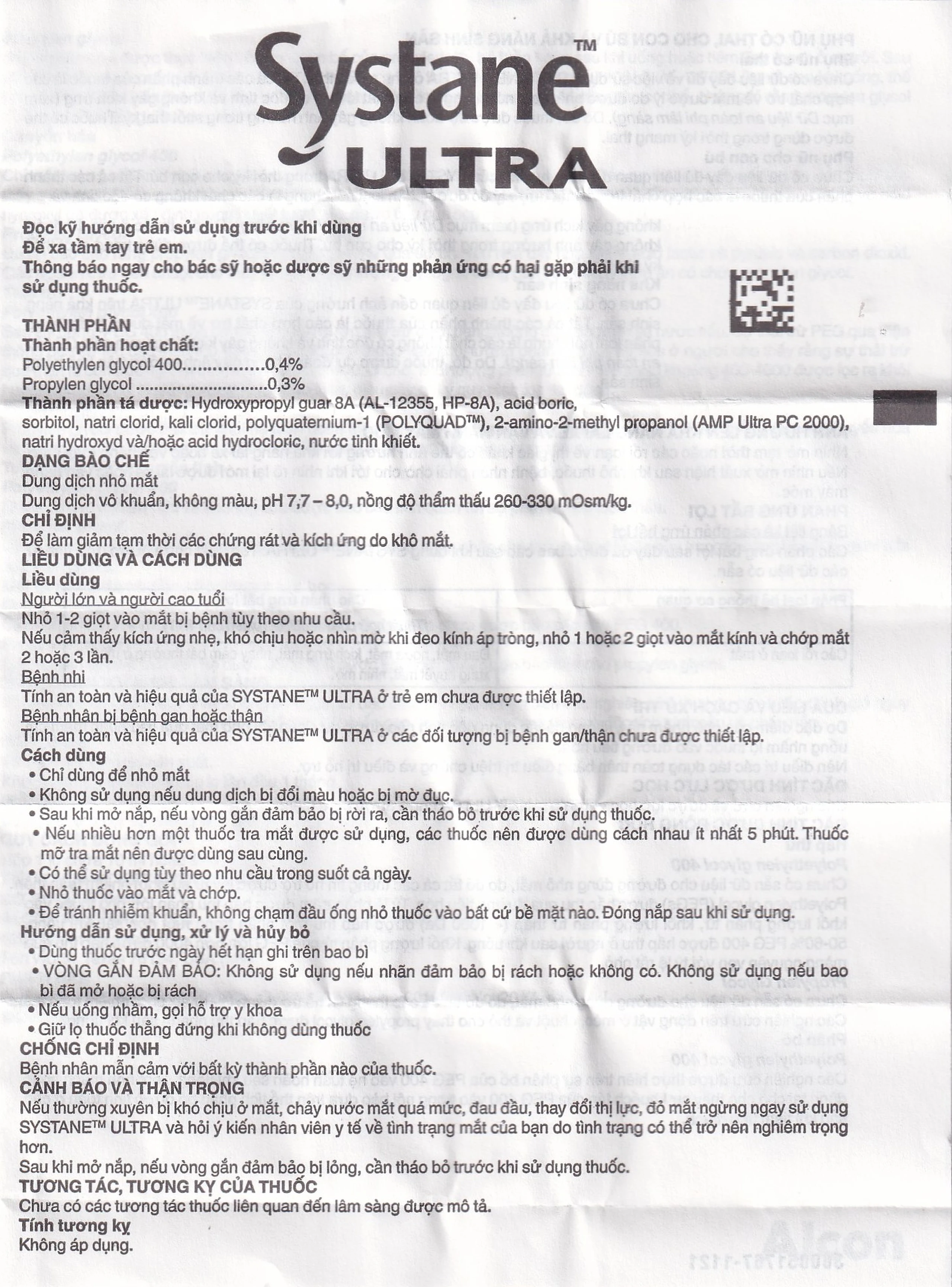 Thuốc nhỏ mắt Systane Ultra Alcon giảm các chứng rát và kích ứng do khô mắt (5ml)