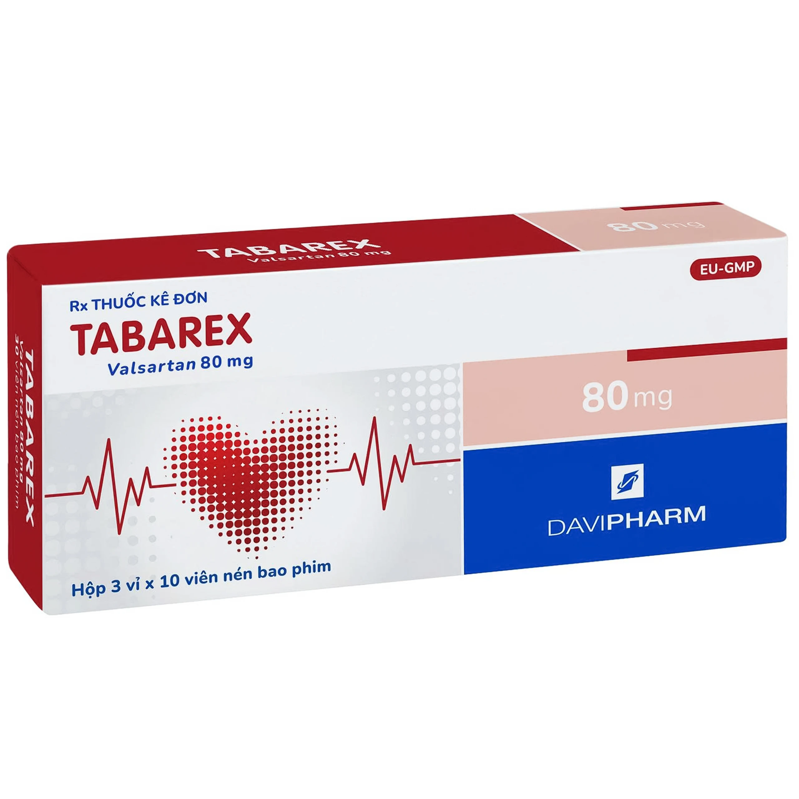 Thuốc Tabarex 80MG Davipharm điều trị bệnh tăng huyết áp, suy tim (3 vỉ x 10 viên)