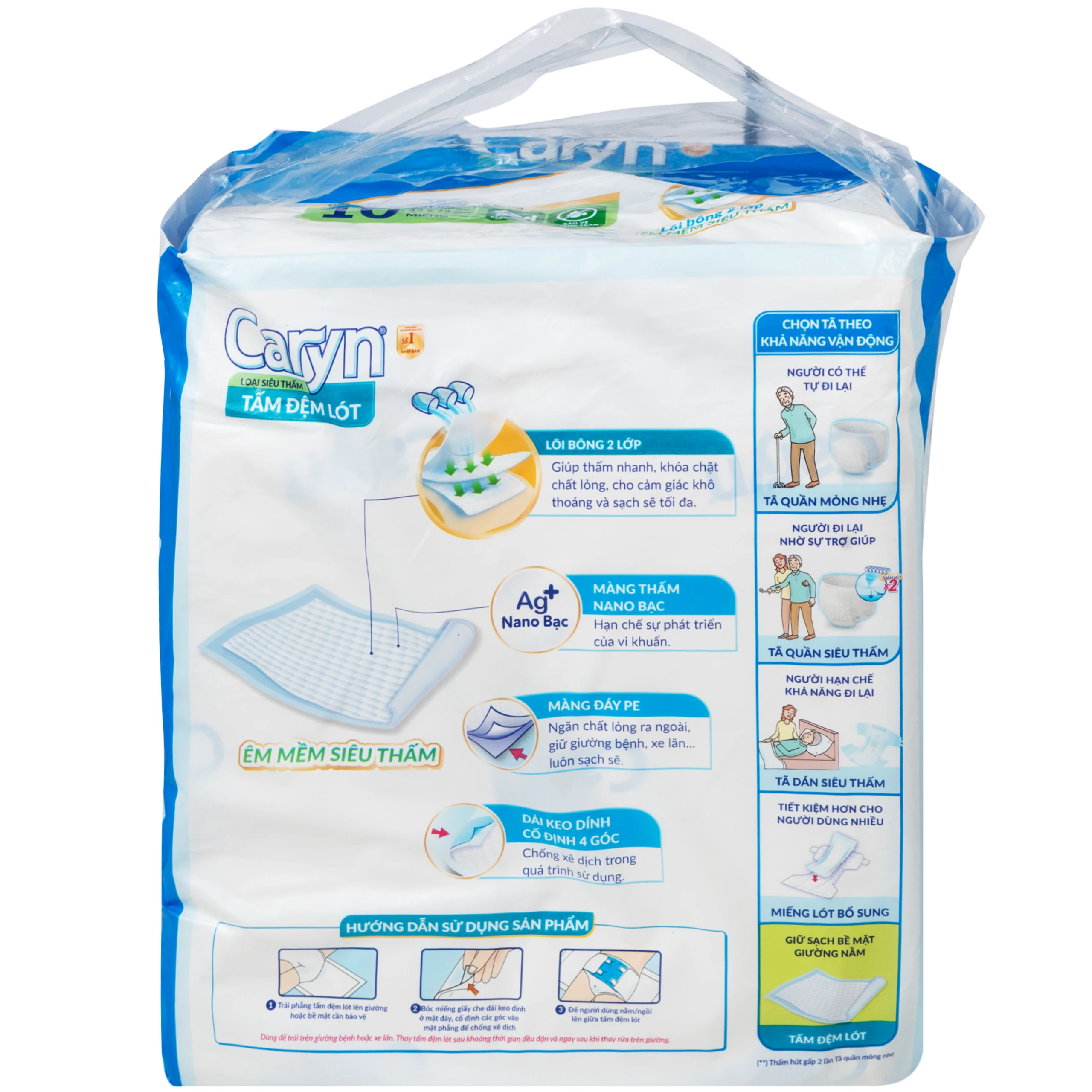 Tấm đệm lót người lớn Caryn siêu thấm size L10 - 42 x 72cm (10 miếng) 2