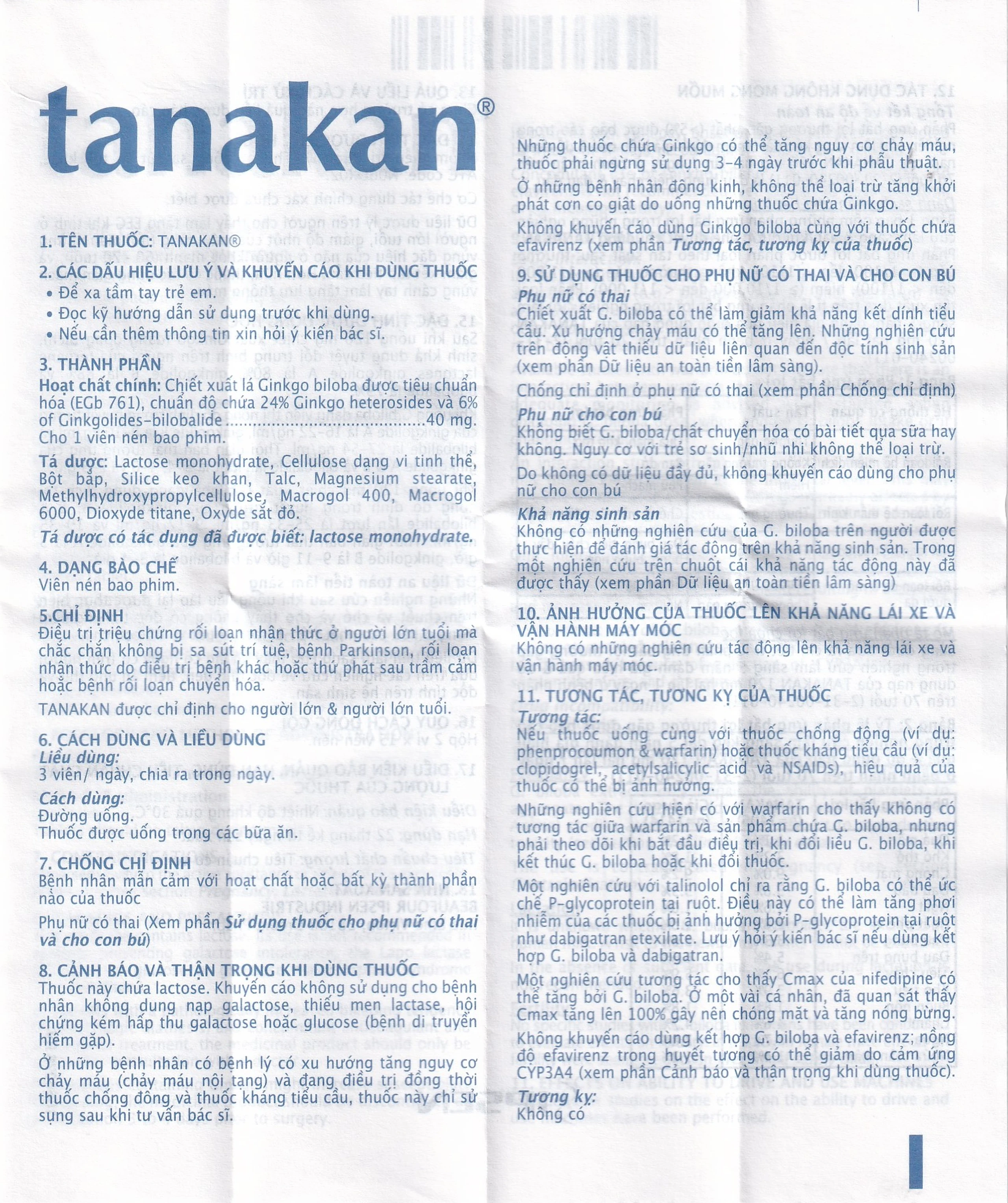 Thuốc Tanakan điều trị triệu chứng rối loạn nhận thức, rối loạn chú ý và trí nhớ (2 vỉ x 15 viên)