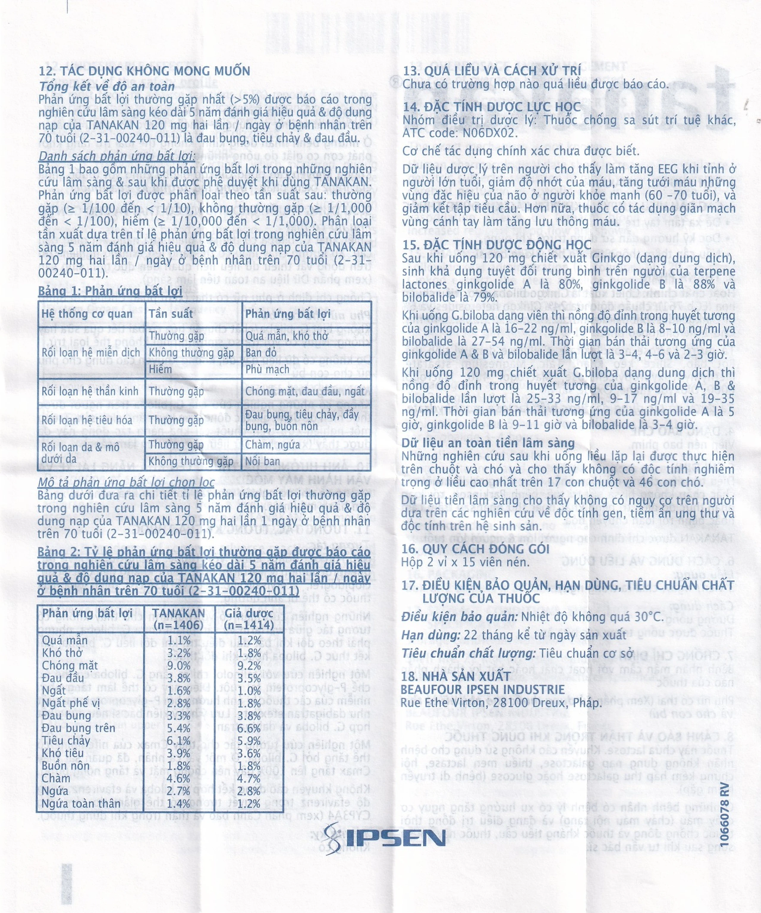 Thuốc Tanakan điều trị triệu chứng rối loạn nhận thức, rối loạn chú ý và trí nhớ (2 vỉ x 15 viên)