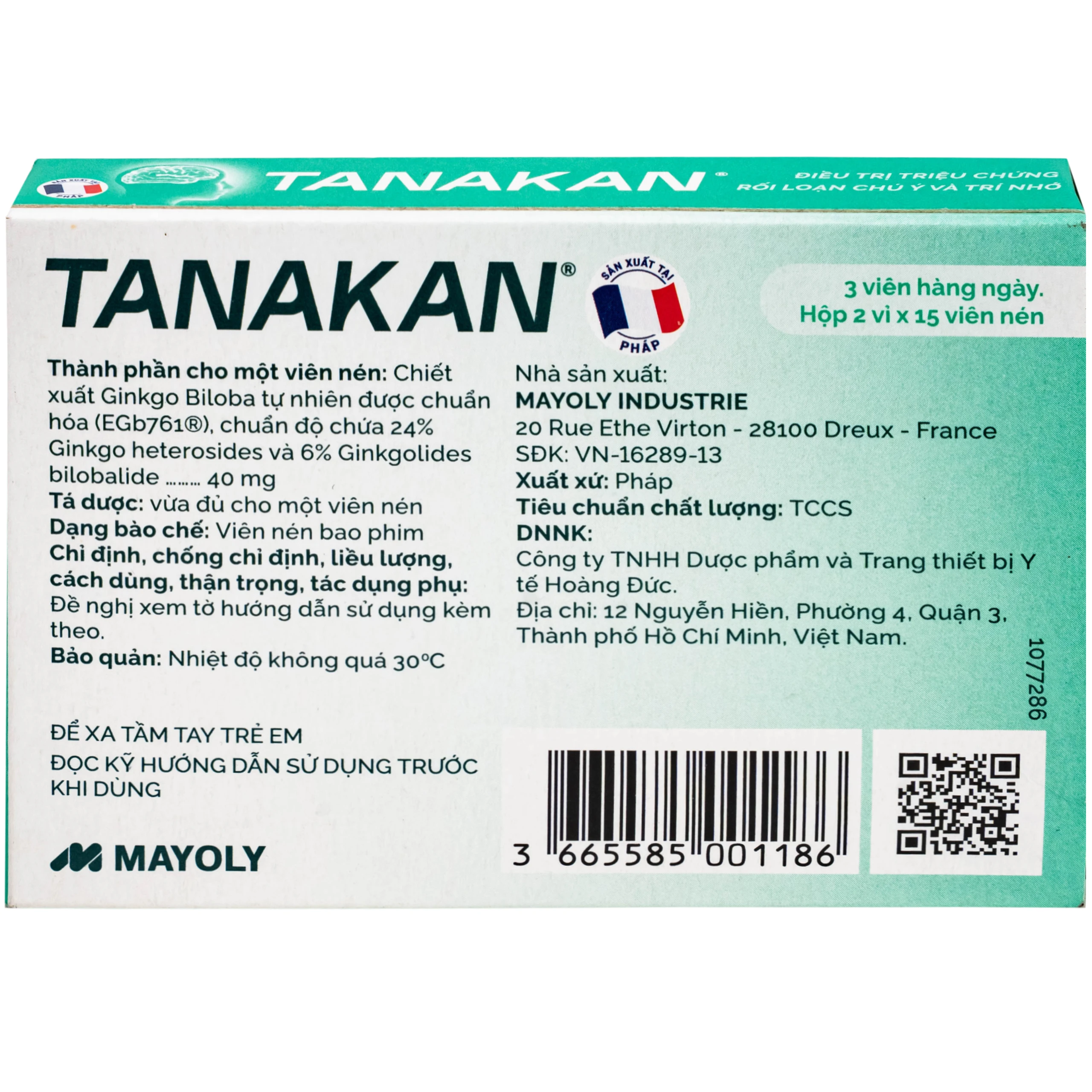 Thuốc Tanakan điều trị triệu chứng rối loạn nhận thức, rối loạn chú ý và trí nhớ (2 vỉ x 15 viên)