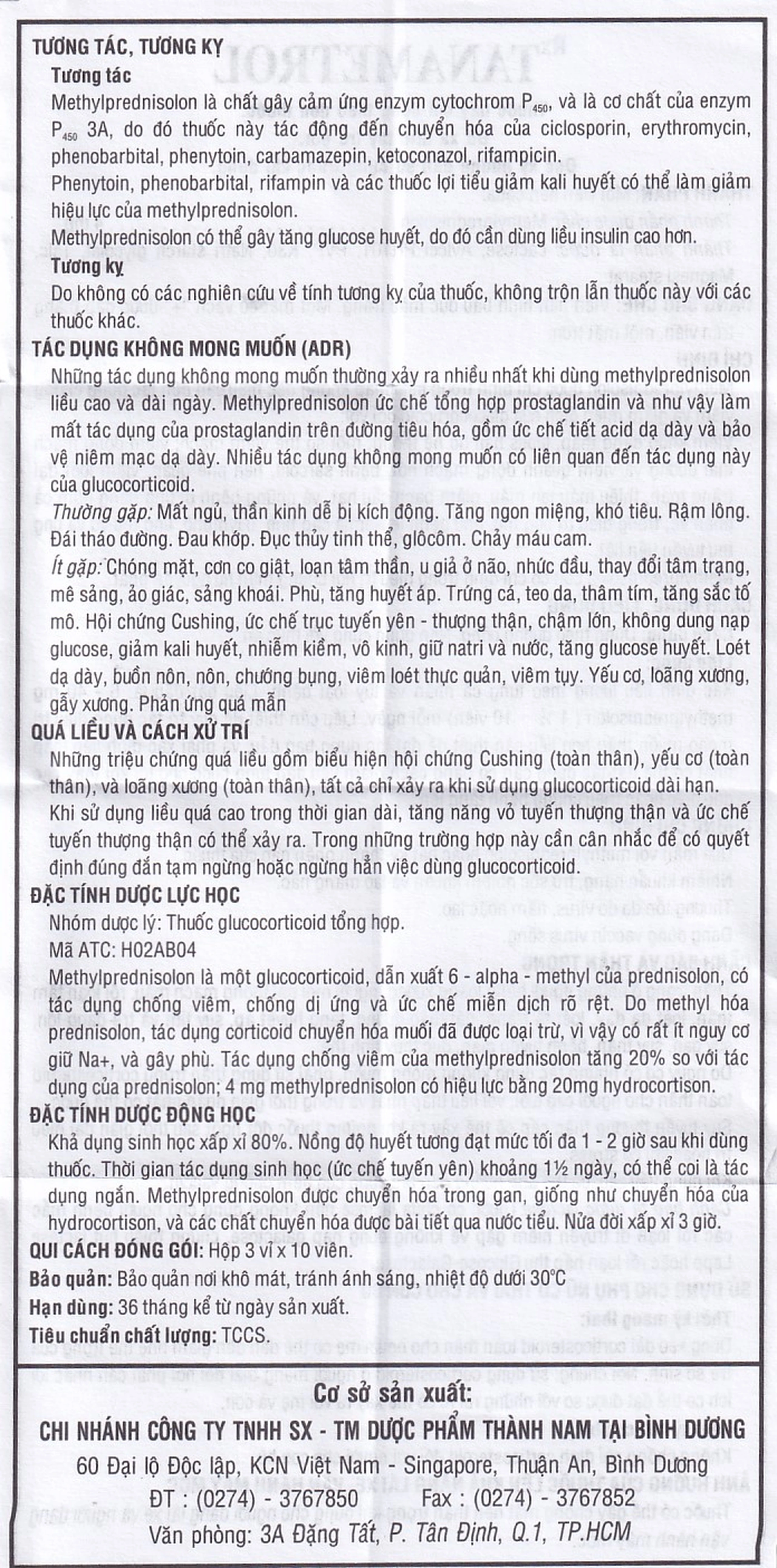 Viên nén TanaMetrol 4mg Thành Nam chống viêm và điều trị viêm khớp dạng thấp, lupus ban đỏ (3 vỉ x 10 viên)