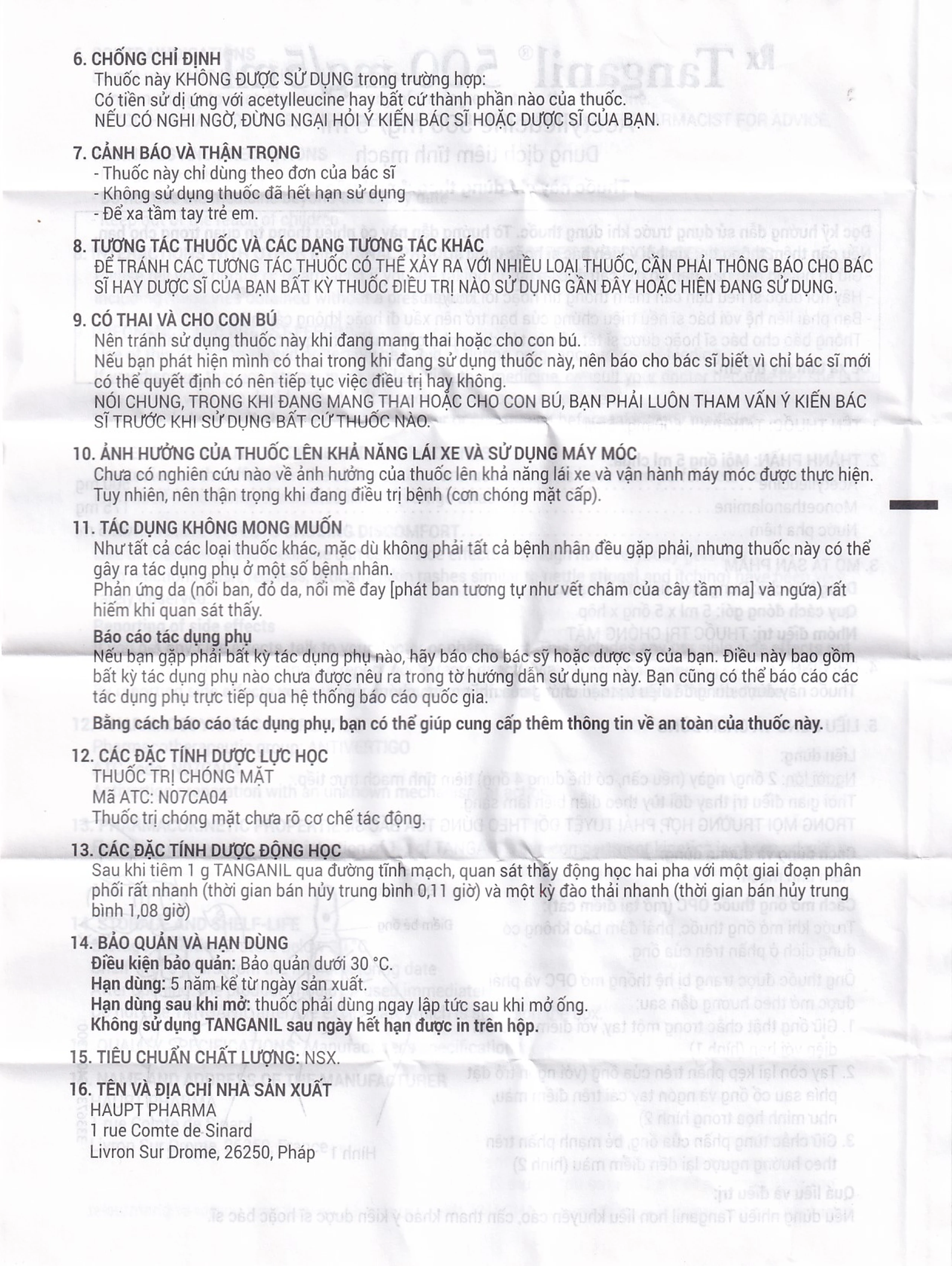 Thuốc tiêm Tanganil 500mg/5ml Pierre Fabre điều trị triệu chứng các cơn chóng mặt (1 vỉ x 5 ống x 25ml) 