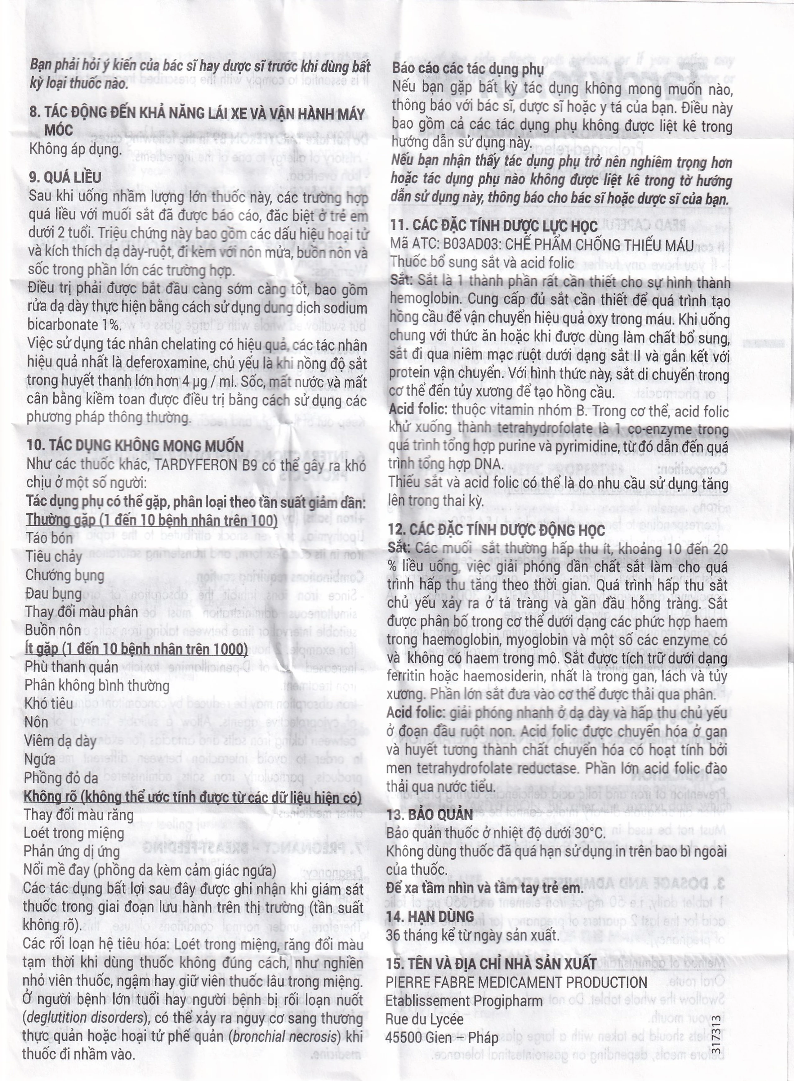 Thuốc Tardyferon B9 Pierre Fabre dự phòng thiếu sắt, acid folic cho phụ nữ có thai (3 vỉ x 10 viên)