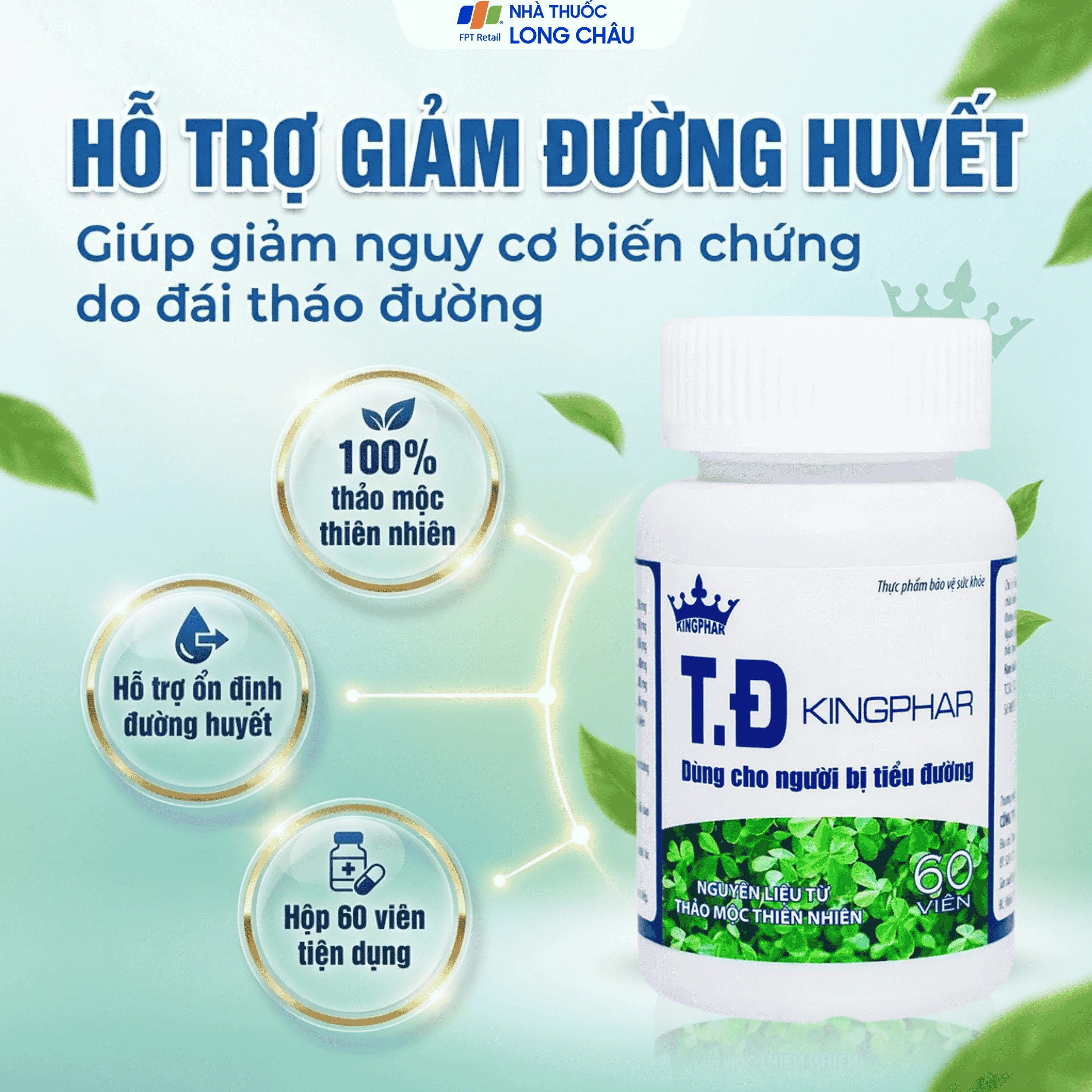 Viên uống hỗ trợ giảm đường huyết cho người bị tiểu đường T.Đ Kingphar (60 viên) 2