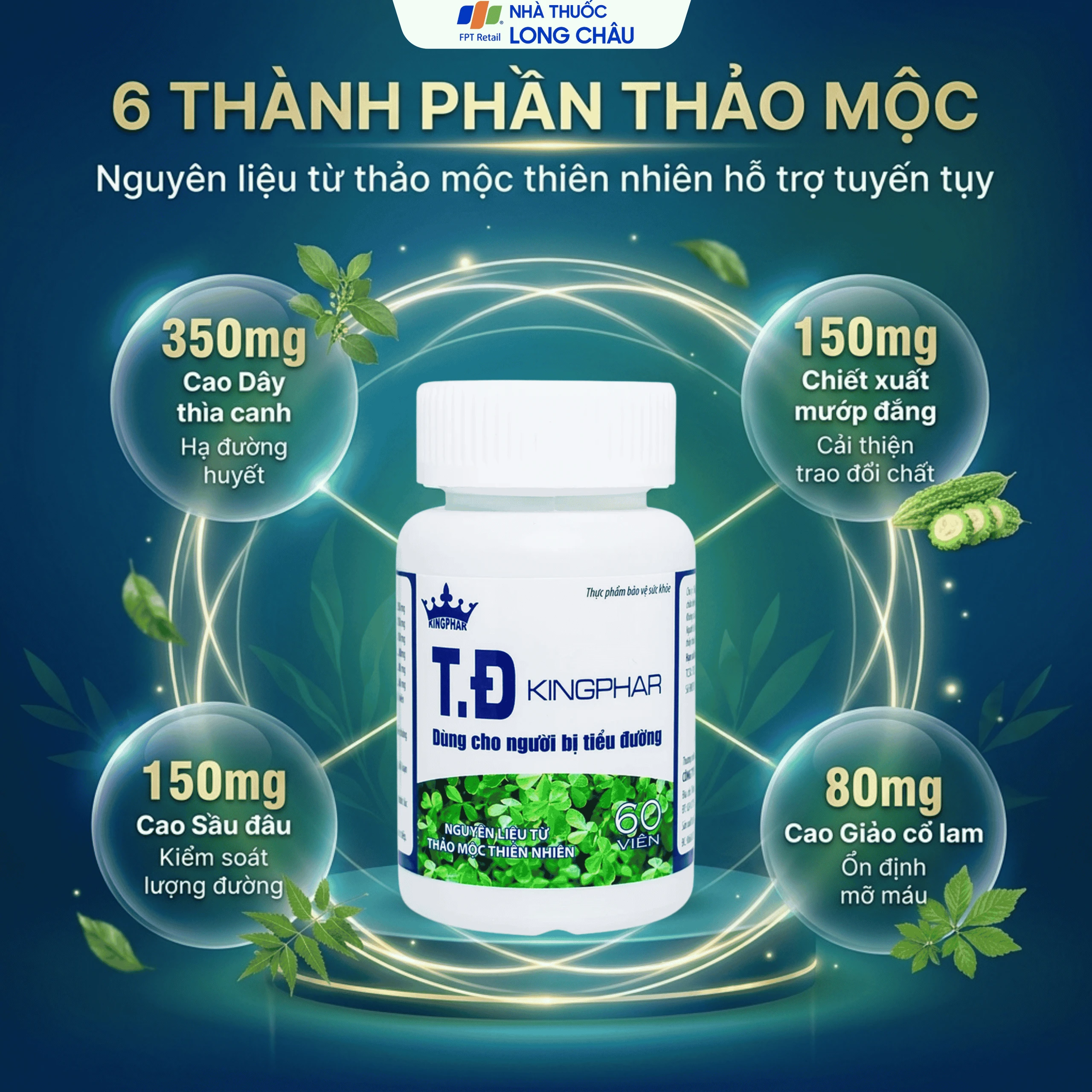 Viên uống hỗ trợ giảm đường huyết cho người bị tiểu đường T.Đ Kingphar (60 viên) 3