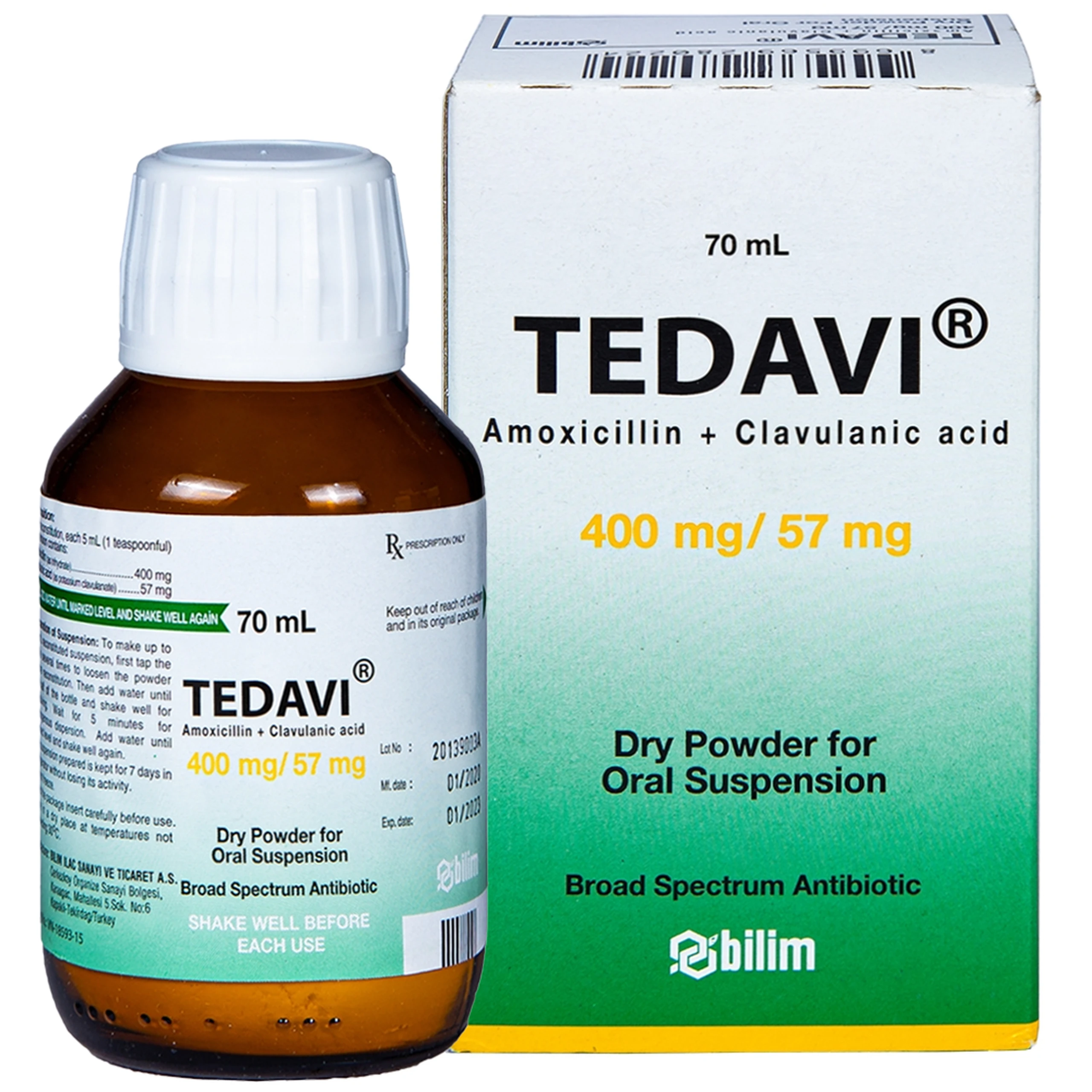 Bột pha uống Tedavi 400mg/57mg điều trị nhiễm khuẩn, viêm xoang, viêm tai giữa (70ml) 1