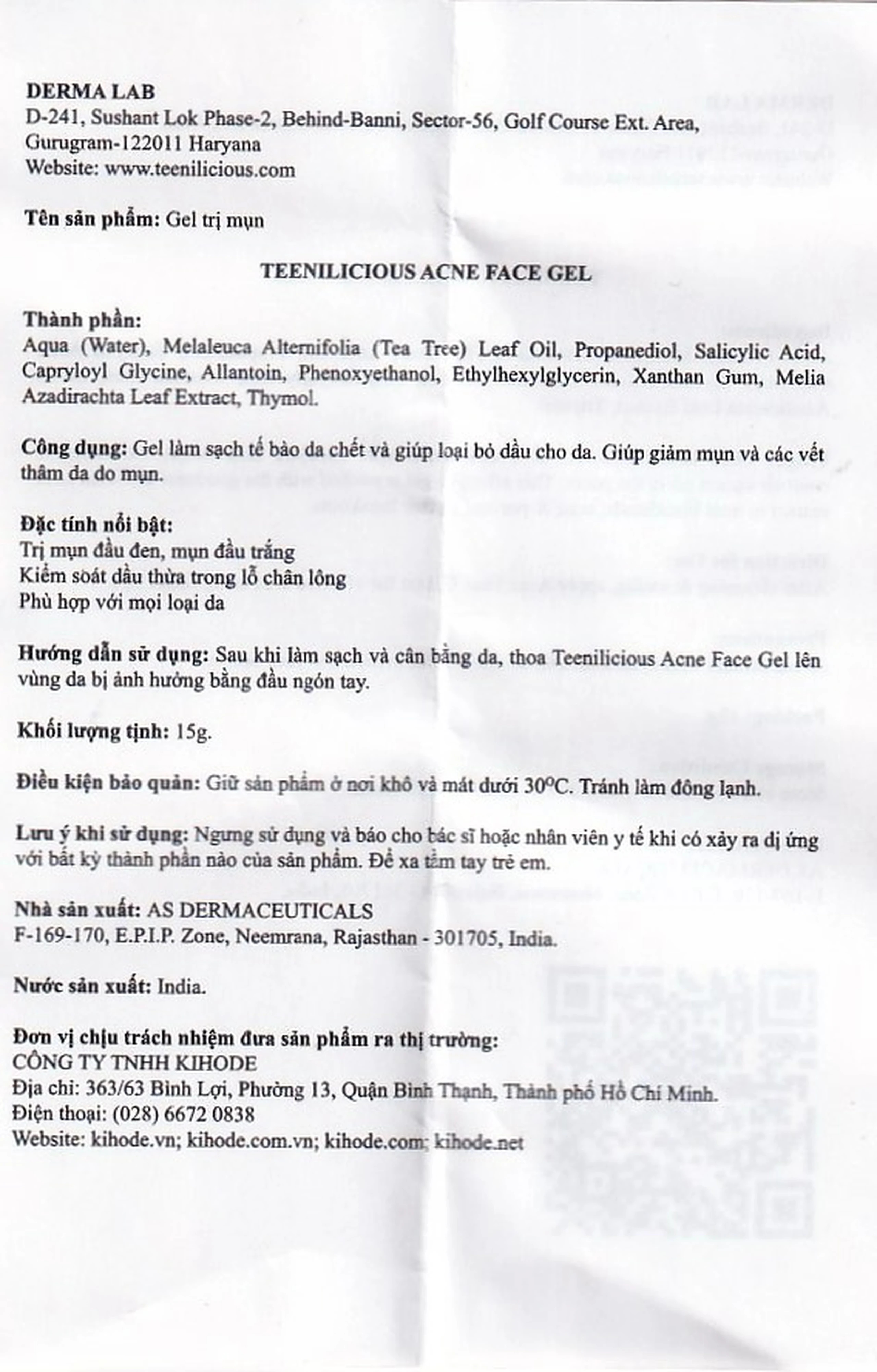 Gel bôi ngừa mụn đầu đen, đầu trắng Teenilicious hộp 15g