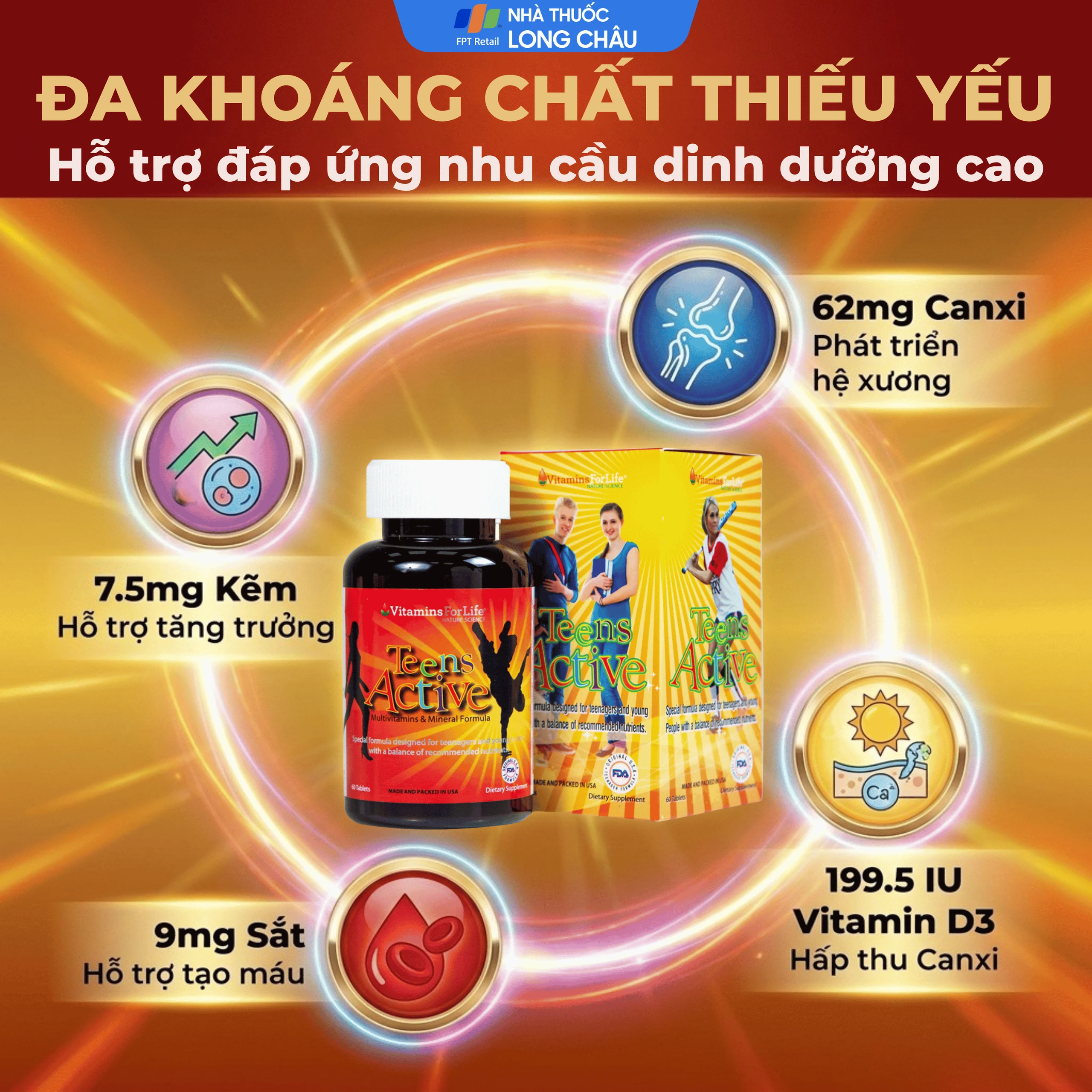 Viên uống bổ sung vitamin và khoáng chất cho thanh thiếu niên Teens Active Vitamins For Life (60 viên) 3