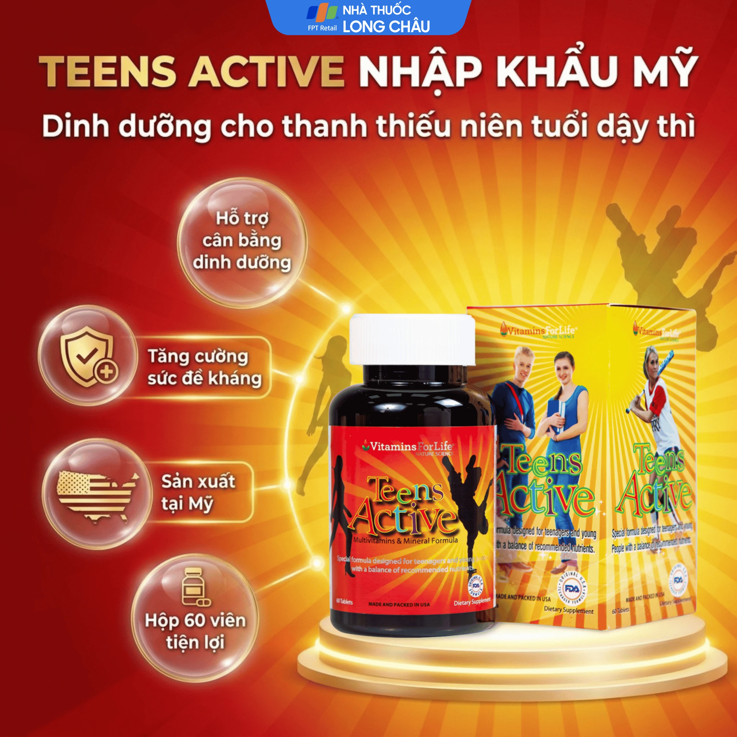 Viên uống bổ sung vitamin và khoáng chất cho thanh thiếu niên Teens Active Vitamins For Life (60 viên) 2