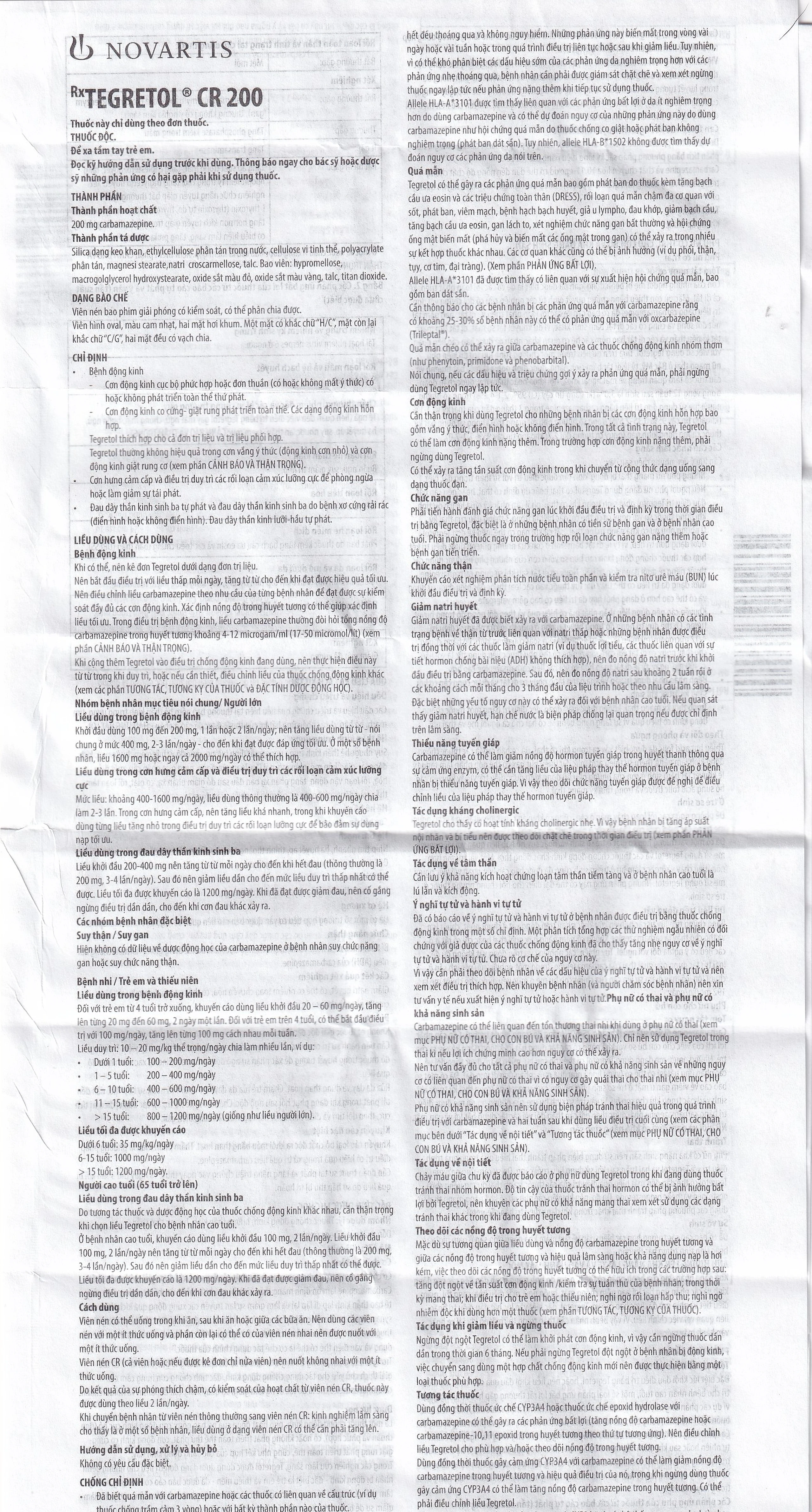 Thuốc Tegretol CR 200 điều trị bệnh động kinh (5 vỉ x 10 viên)