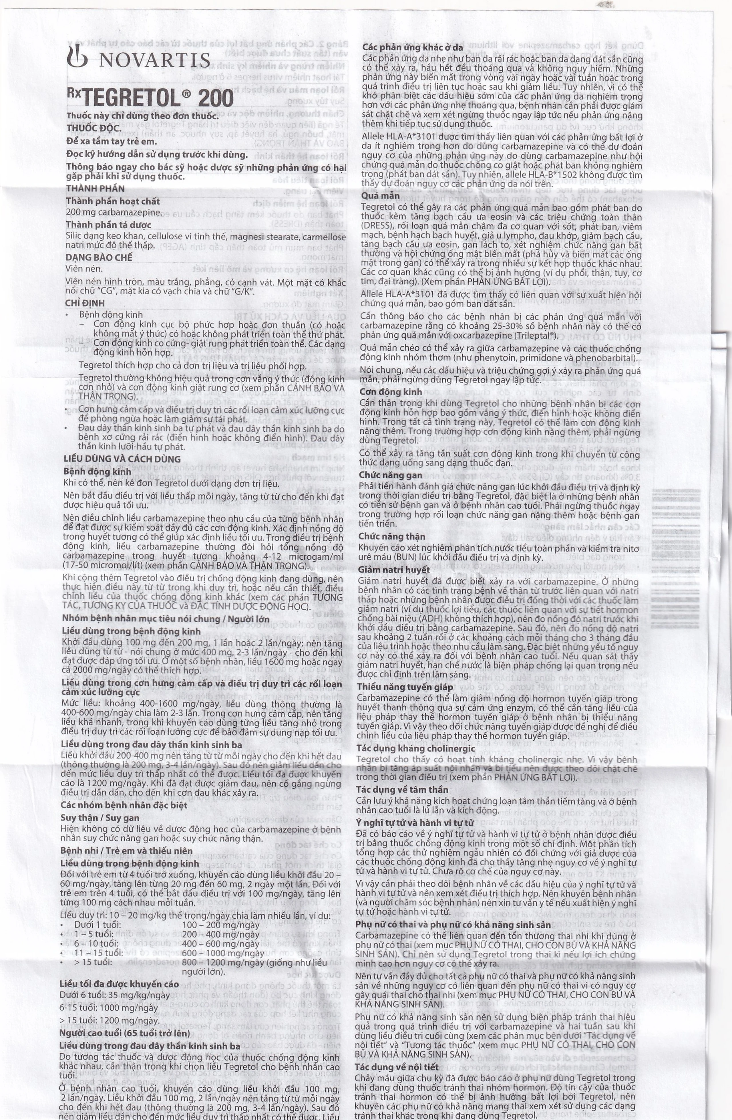 Thuốc Tegretol 200 Novartis điều trị bệnh động kinh (5 vỉ x 10 viên)