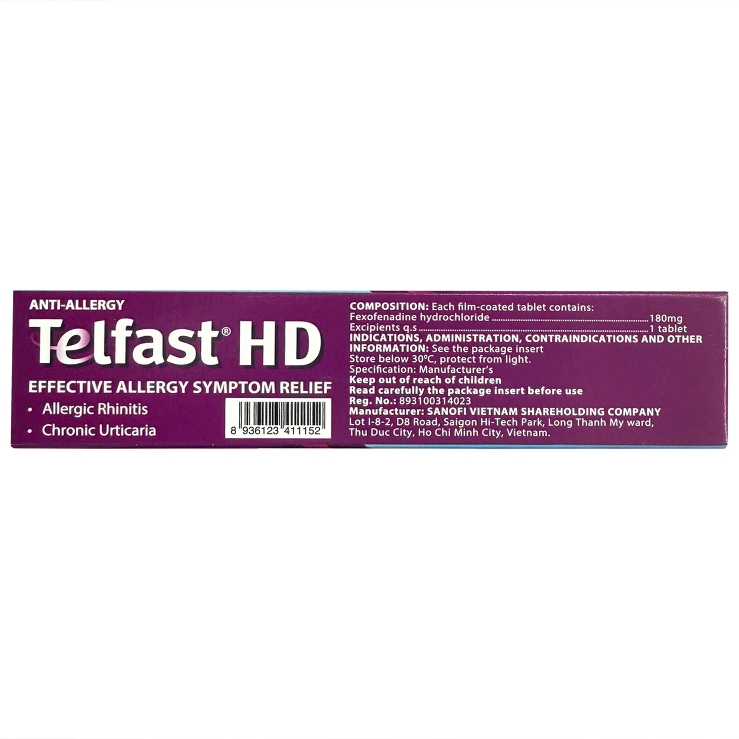 Thuốc chống dị ứng Telfast HD 180mg Sanofi giảm triệu chứng viêm mũi dị ứng, mày đay vô căn mạn tính (3 vỉ x 10 viên)