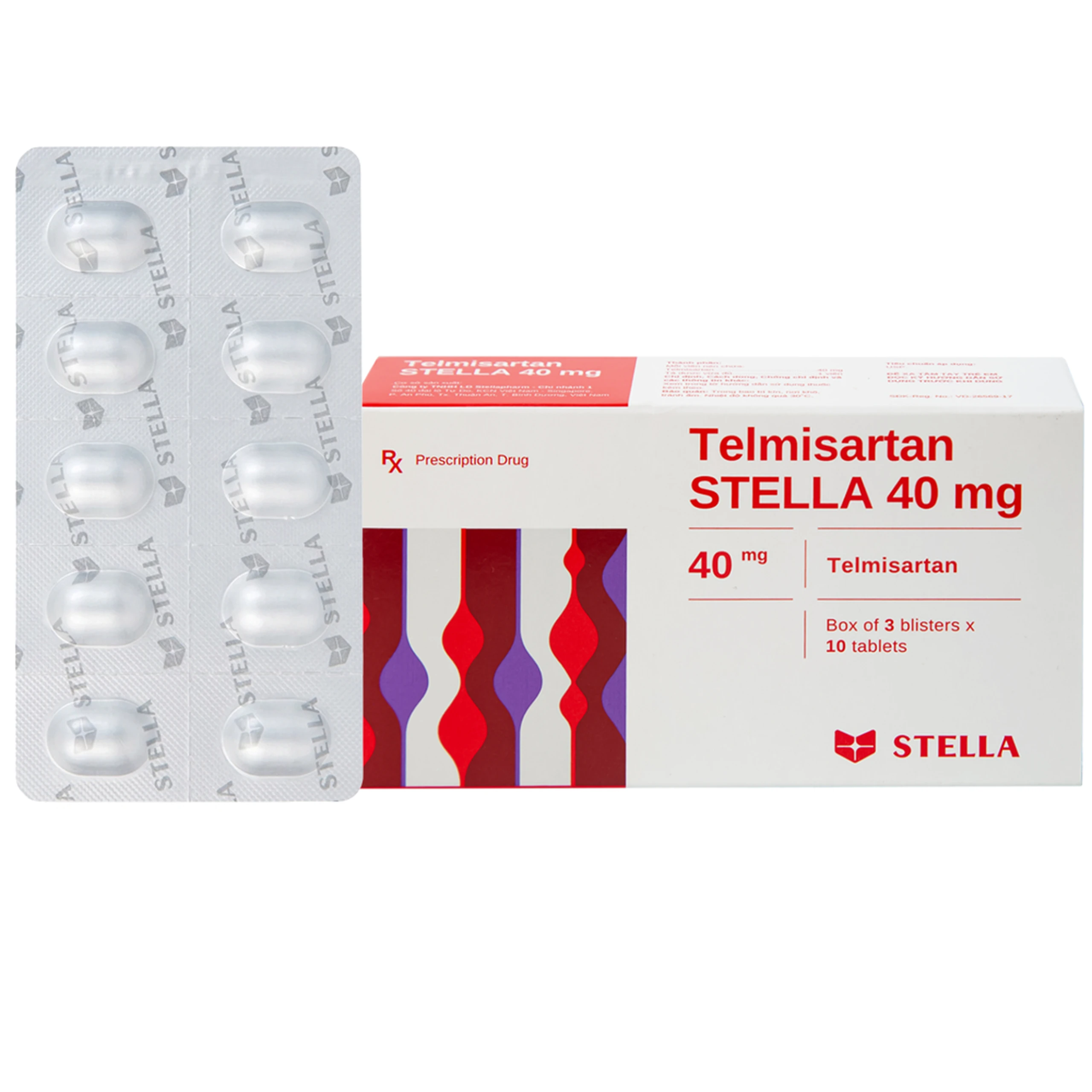Thuốc Telmisartan Stella 40mg điều trị tăng huyết áp, phòng ngừa tim mạch (3 vỉ x 10 viên) 