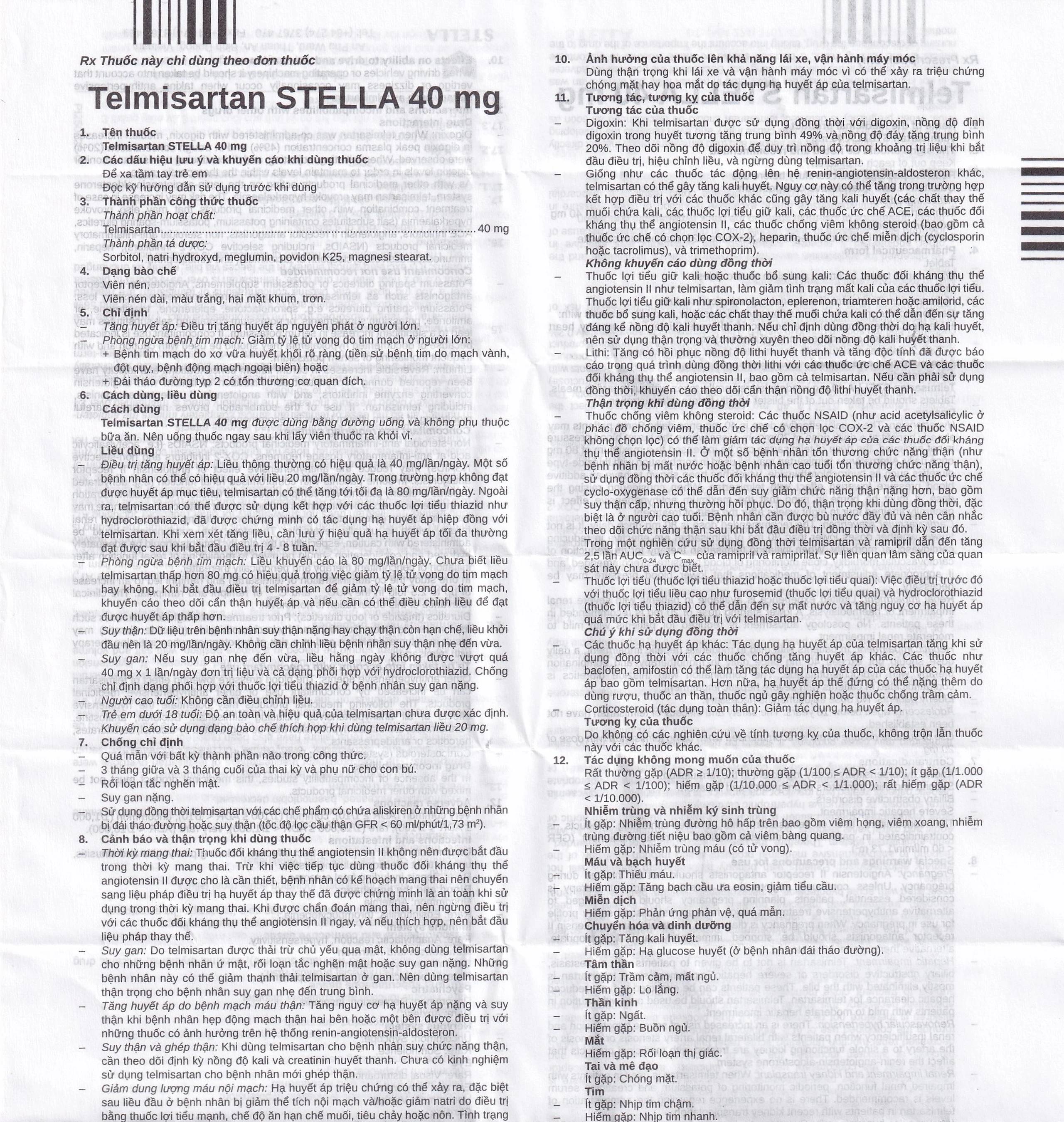 Thuốc Telmisartan Stella 40mg điều trị tăng huyết áp, phòng ngừa tim mạch (3 vỉ x 10 viên) 