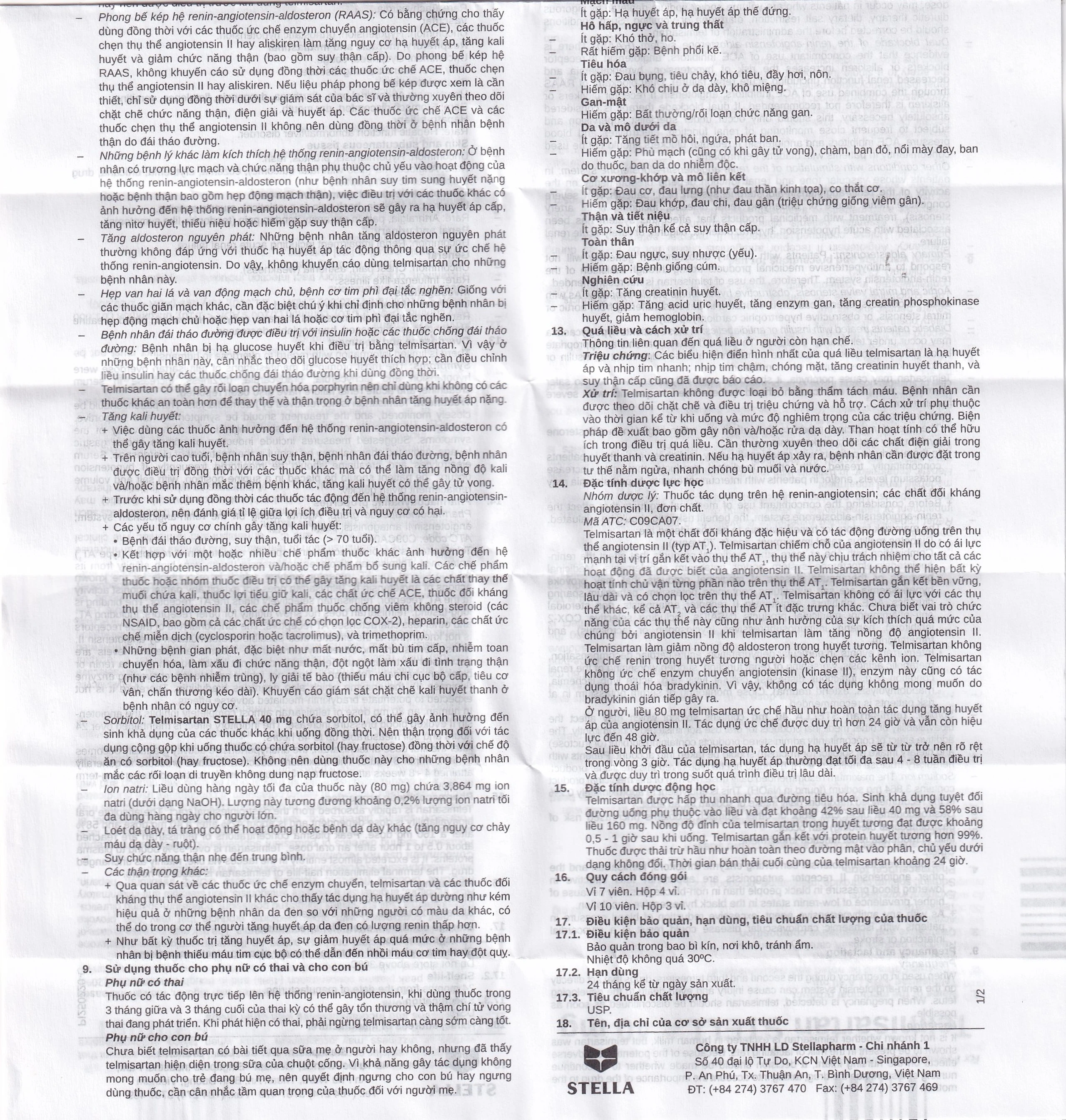 Thuốc Telmisartan Stella 40mg điều trị tăng huyết áp, phòng ngừa tim mạch (3 vỉ x 10 viên) 