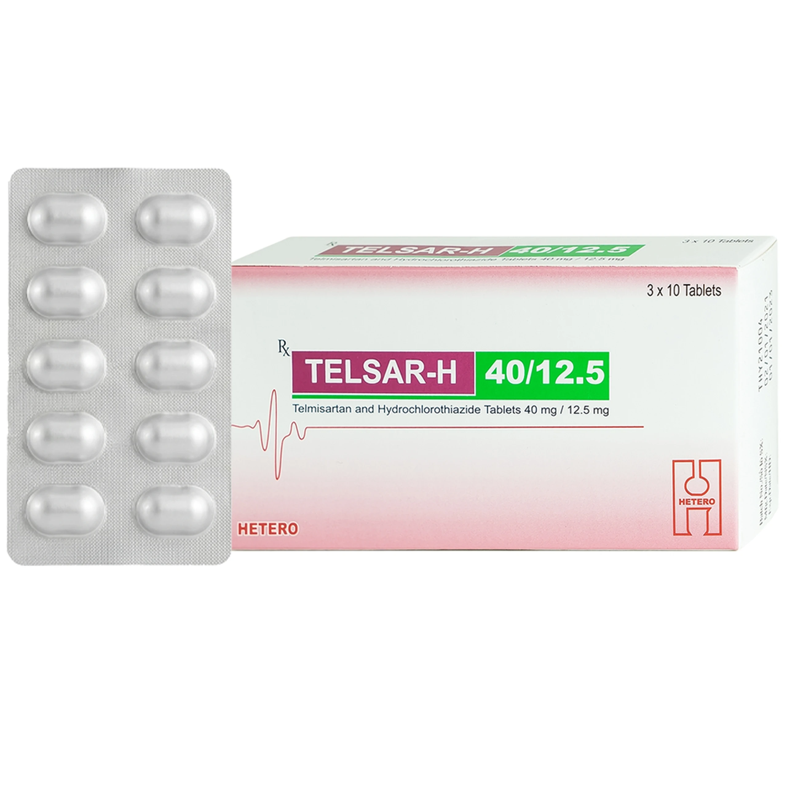 Thuốc Telsar-H 40/12.5 Hetero điều trị tăng huyết áp (3 vỉ x 10 viên)