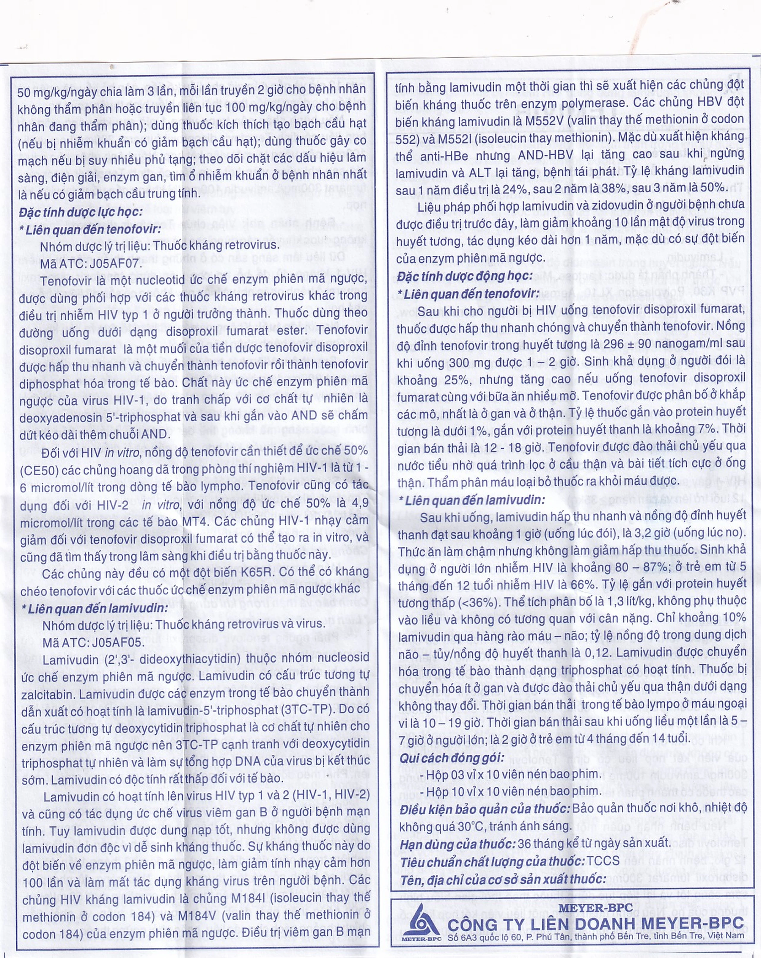 Thuốc Temivir Meyer - BPC hỗ trợ điều trị nhiễm HIV-I hoặc điều trị viêm gan B mạn tính (3 vỉ x 10 viên)